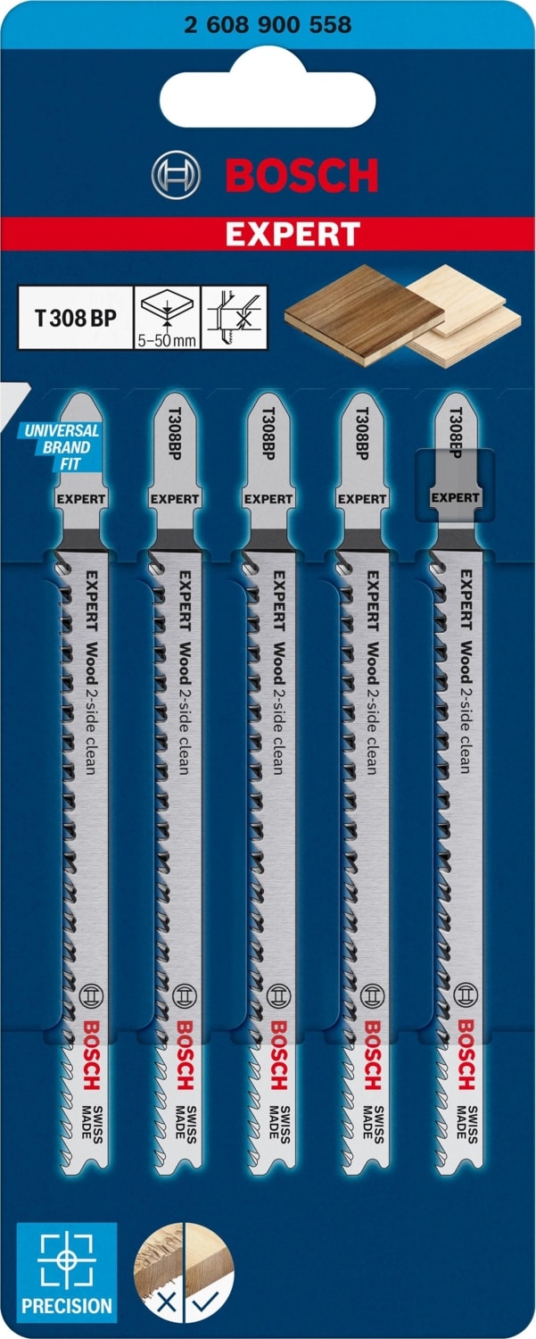 BOSCH Expert T 308 Bp 5'li Çapaksız Ahşap Dekupaj Bıçağı 2608900558