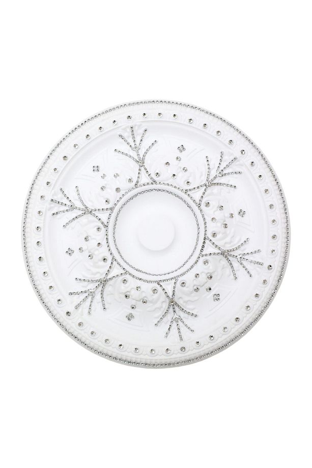 Gümüş Renk Taşlı Rüzgar Desenli Stropiyer Tavan Göbeği - 68 Cm