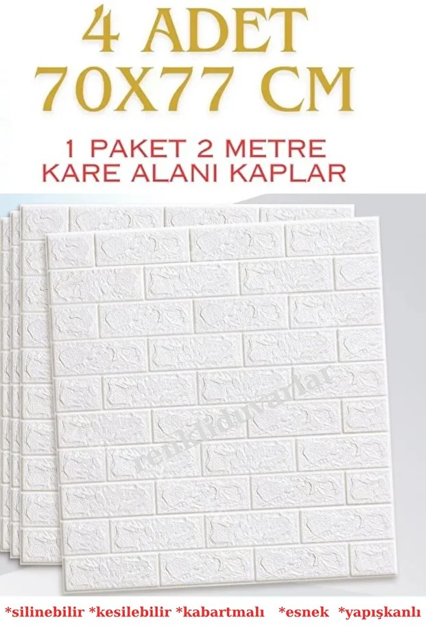 3d Tuğla Panel Kalınlığında 70x77 4 Adet Yapışkanlı Dekoratif Esnek Duvar Kaplama Paneli