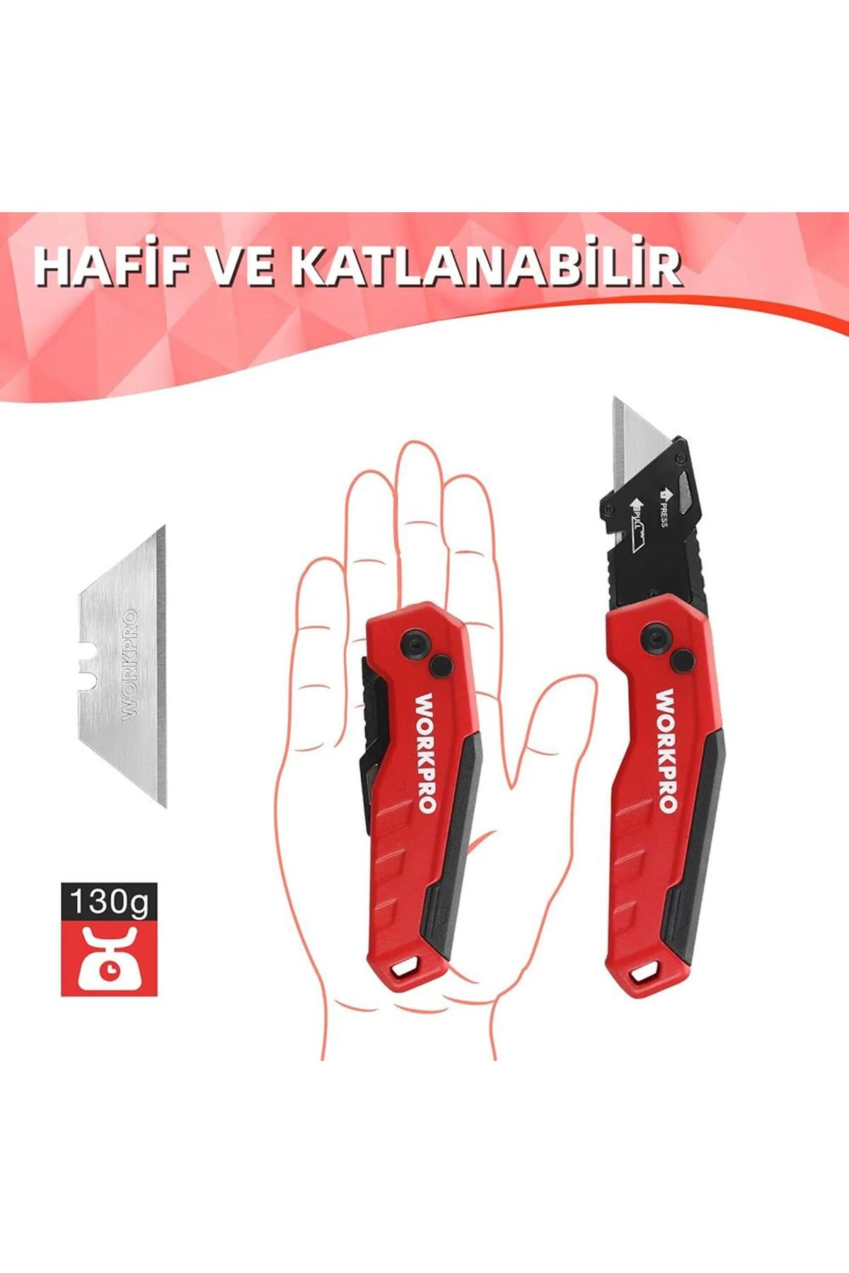 WP211026 Katlanır Çok Amaçlı Profesyonel Rötuş Maket Bıçağı + 14 Adet Yedek Bıçak