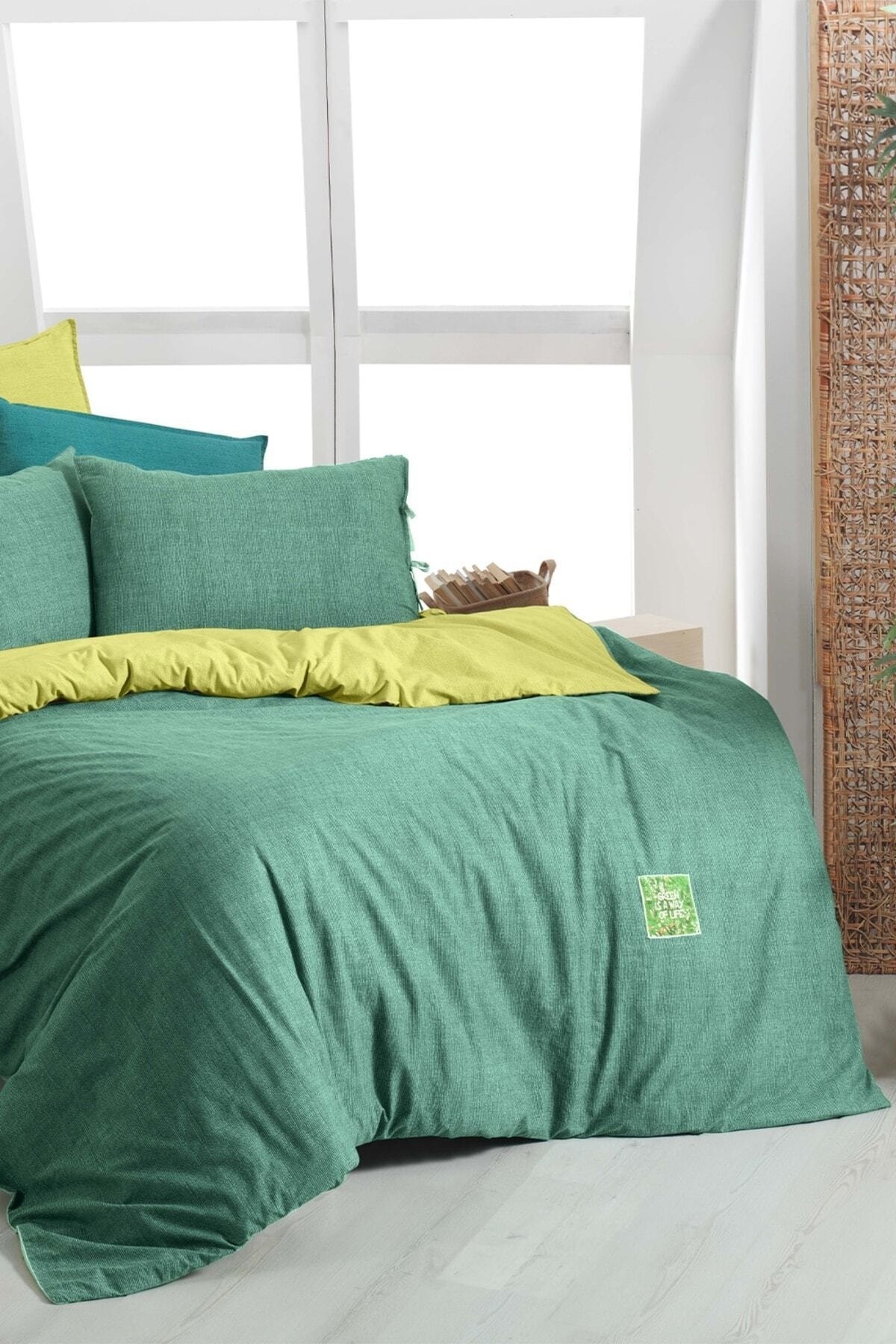 Montes Yeşil Çift Kişilik %100 Pamuk Fancy Poplin Nevresim Takımı