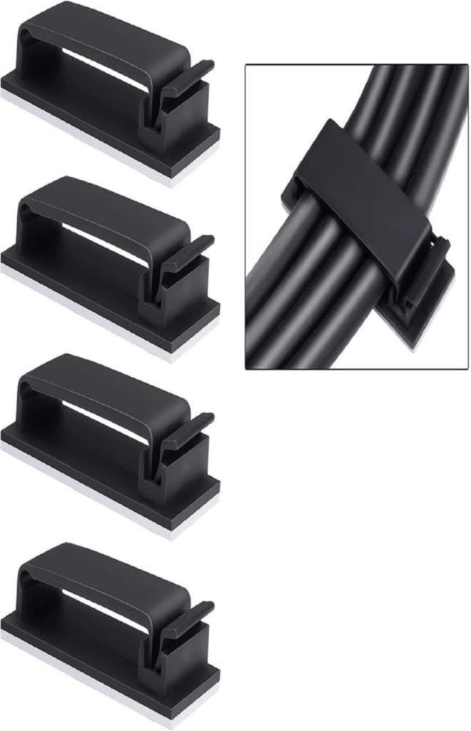 4 Adet Siyah Yapışkanlı Kablo Düzenleyici Tutucu Klips USB Elektrik Şarj Kablosu Bağı Kelepçesi