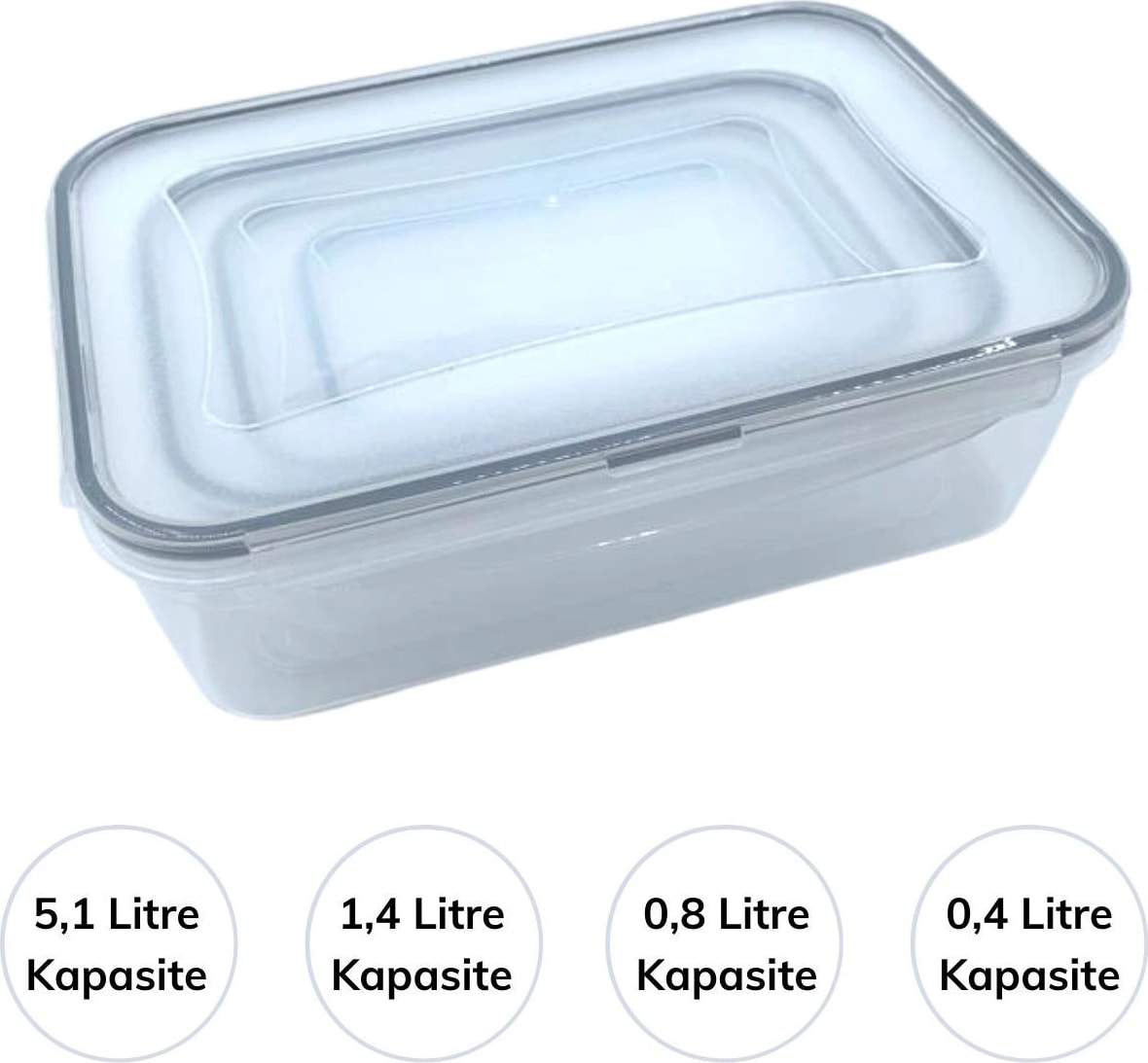 4&apos;lü Iç Içe Sızdırmaz Contalı Kilitli Kapaklı Plastik Erzak Saklama Kapları LC315 (5047)