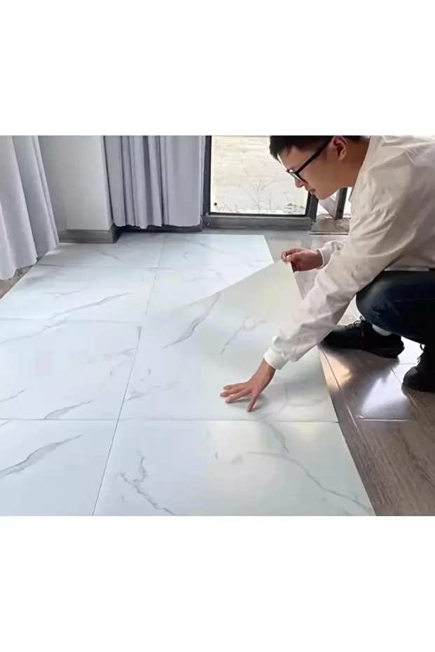 Yapışkanlı Yer Zemin ve Duvar Kaplama Paneli Arkası Kauçuklu 60X60cm Floor Pvc Banto WC Paneli 605