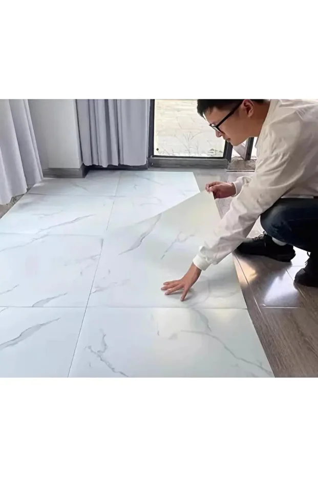 Yapışkanlı Yer Zemin ve Duvar Kaplama Paneli Arkası Kauçuklu 60X60cm Floor Pvc Banto WC Paneli 605