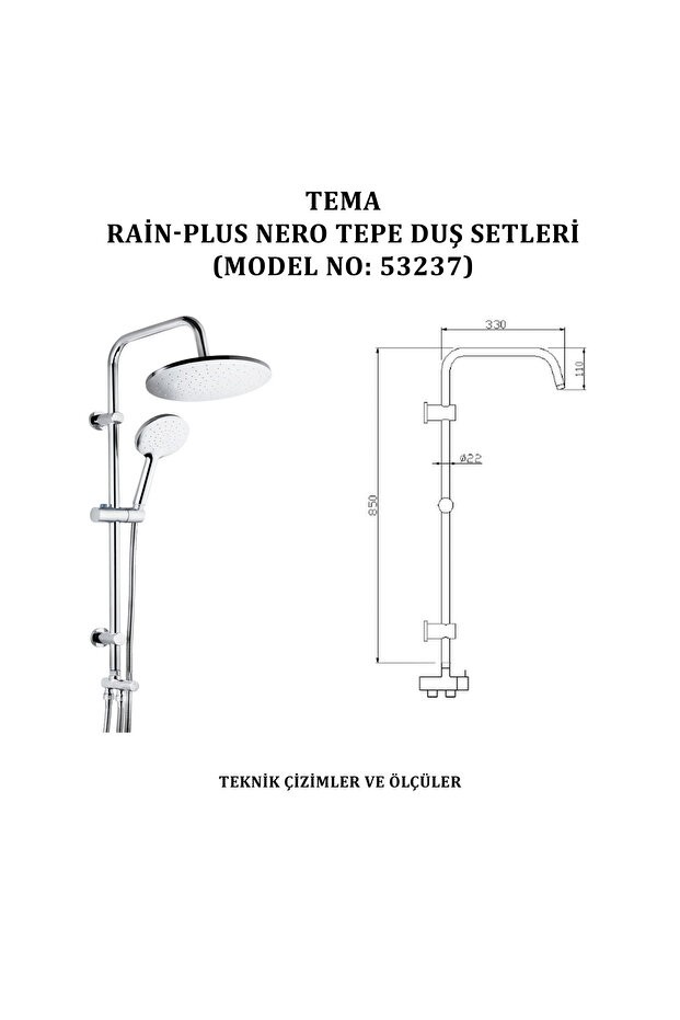 Rain-plus Nero Tepe Duş Setleri (MODEL NO: 53237)