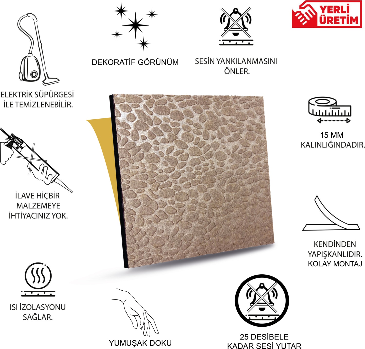 Bej Embos Keçe Ses ve Isı Yalıtım Paneli 40X40 cm