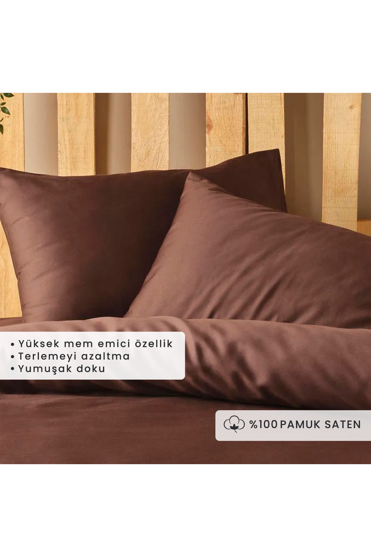 %100 Pamuk Saten Supreme Basic Super King Size Nevresim Seti Kahverengi (260x240 cm)