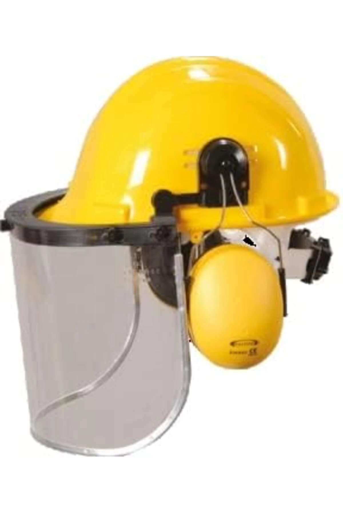 Baret + Slotlu Braket +Kulaklık + Şeffaf Yüz Koruyucu Siperlik Takım