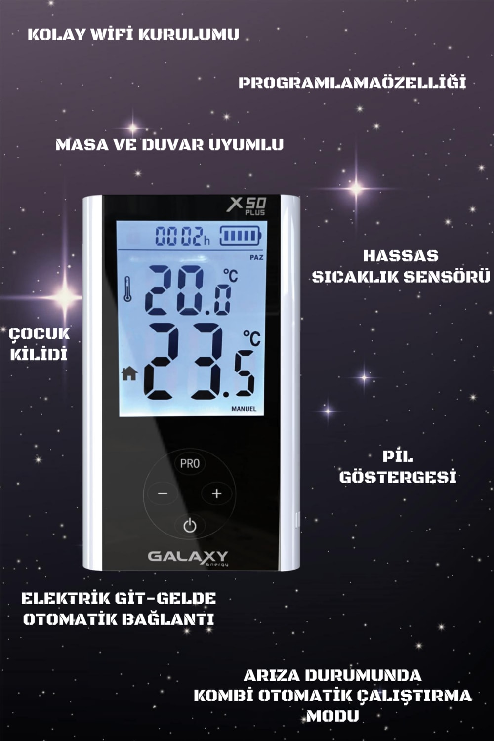 X50 Plus Kablosuz Wifi'li Smart Oda Termostatı