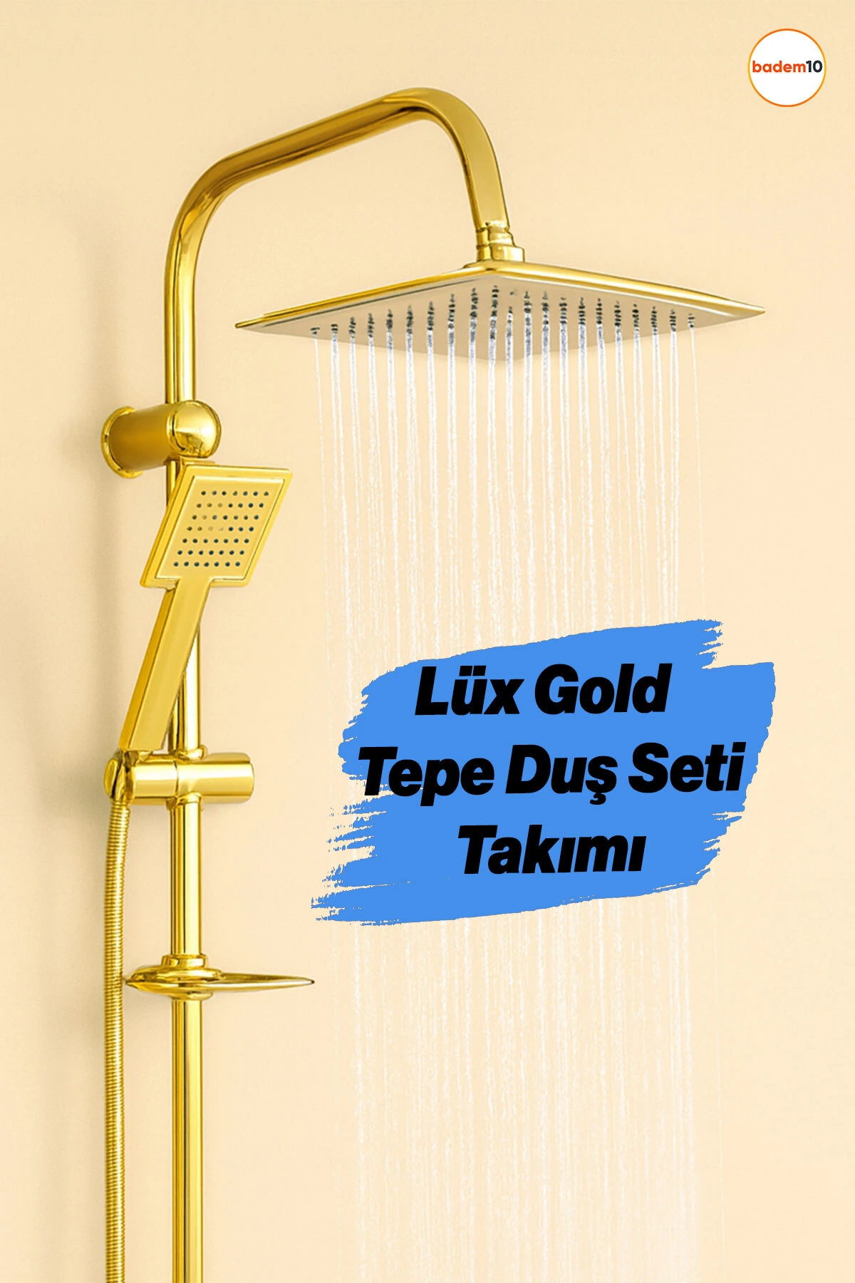 Dayanıklı Gold Kare Robot Tepe Duş Seti Shower Banyo Başlığı Takımı Başlık Sistemi Gold Altın