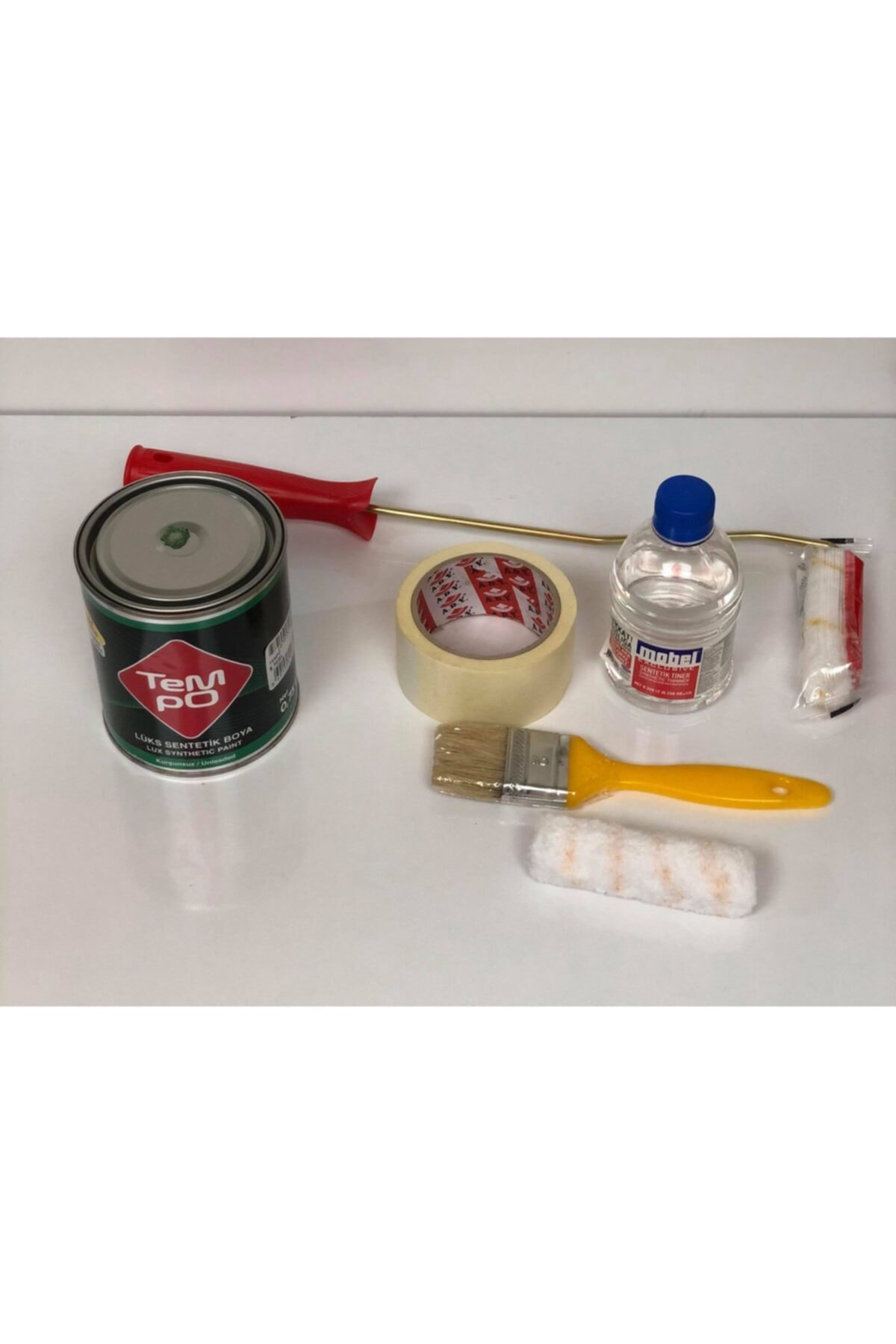 TEMPO Yağlı Boya Seti 6 Prç Siyah Lüks Sentetik Yağlı Boya 0,75 lt + Tiner + Bant + Fırça + Rulo