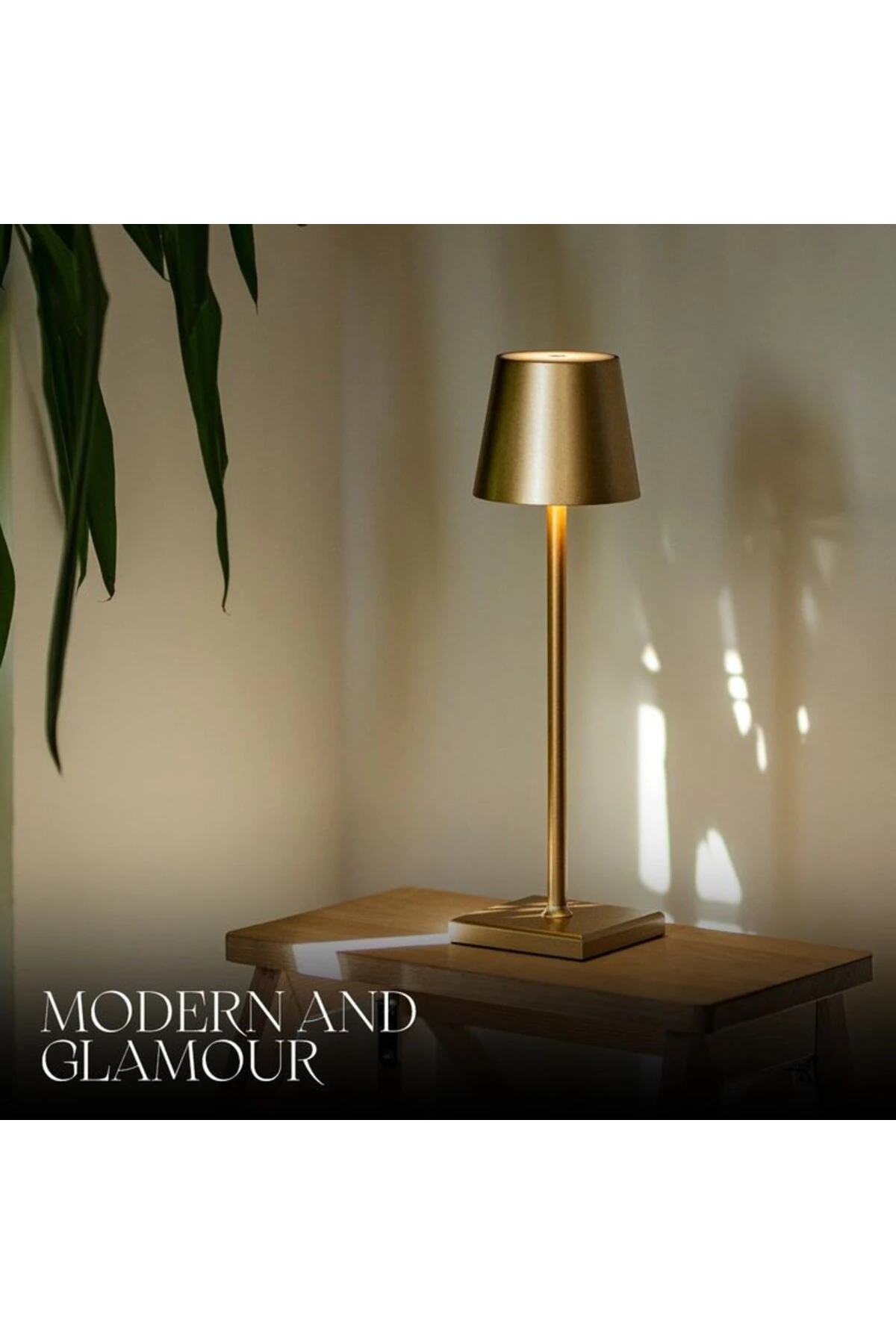 Masa Lambası Gold Renk Tek Anahtarla Dokunmatik 3 Renk Yanma Modlu Dimmerli