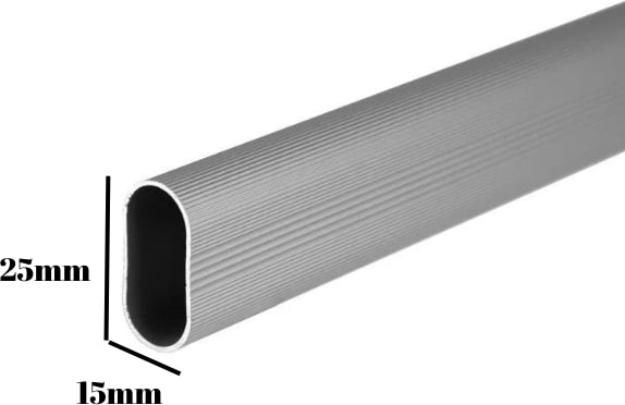 Alüminyum Oval Askı Borusu Mobilya Askı Borusu (2 Adet Ayaklı Açık Flanş 1 Adet Boru) (Alüminyum Oval En:15 mm Boy:25 mm)