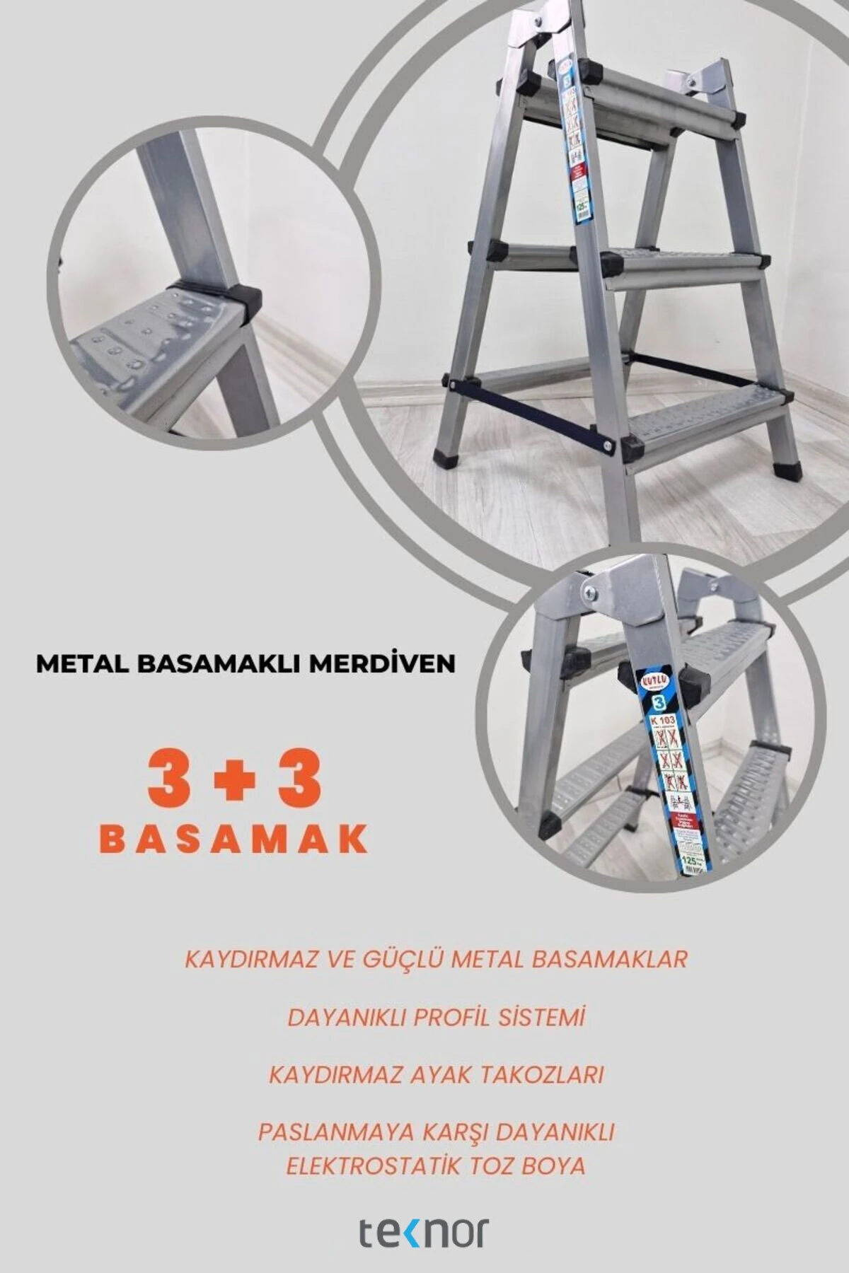 Kutlu Çift Taraflı 3+3 Metal Merdiven