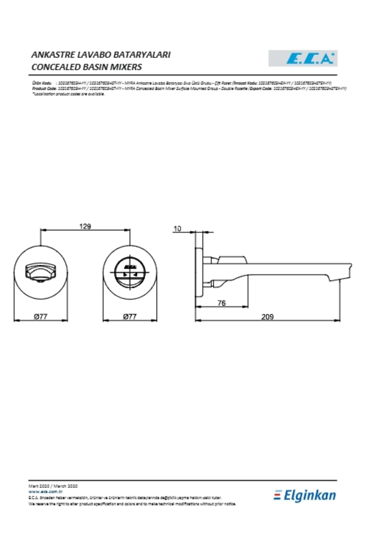 Myra Ankastre Lavabo Bataryası Sıva Üstü Çift Rozet