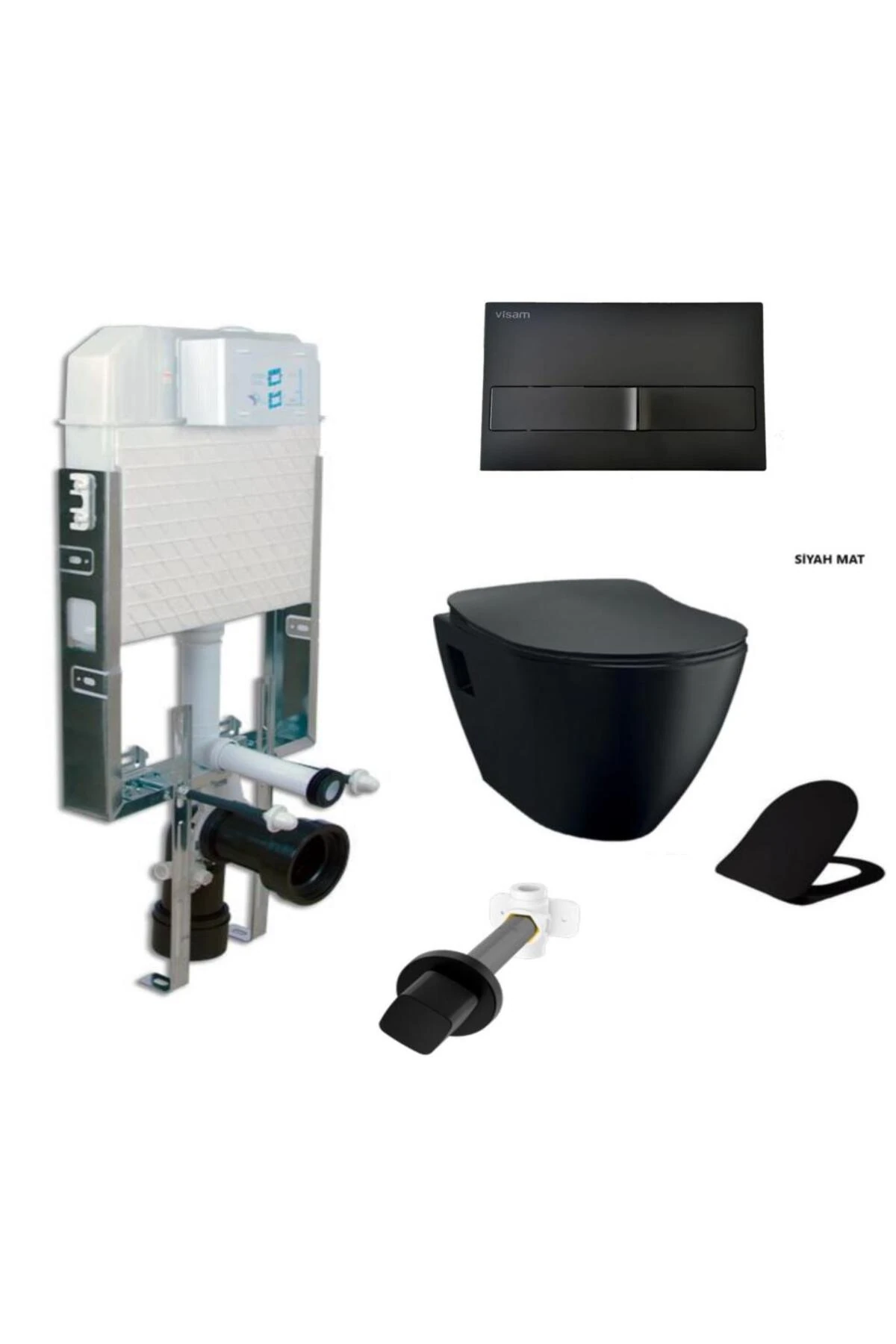 Visam- Gömme Rezervuar Asma Klozet TP325 Siyah Mat 5 Parça Set