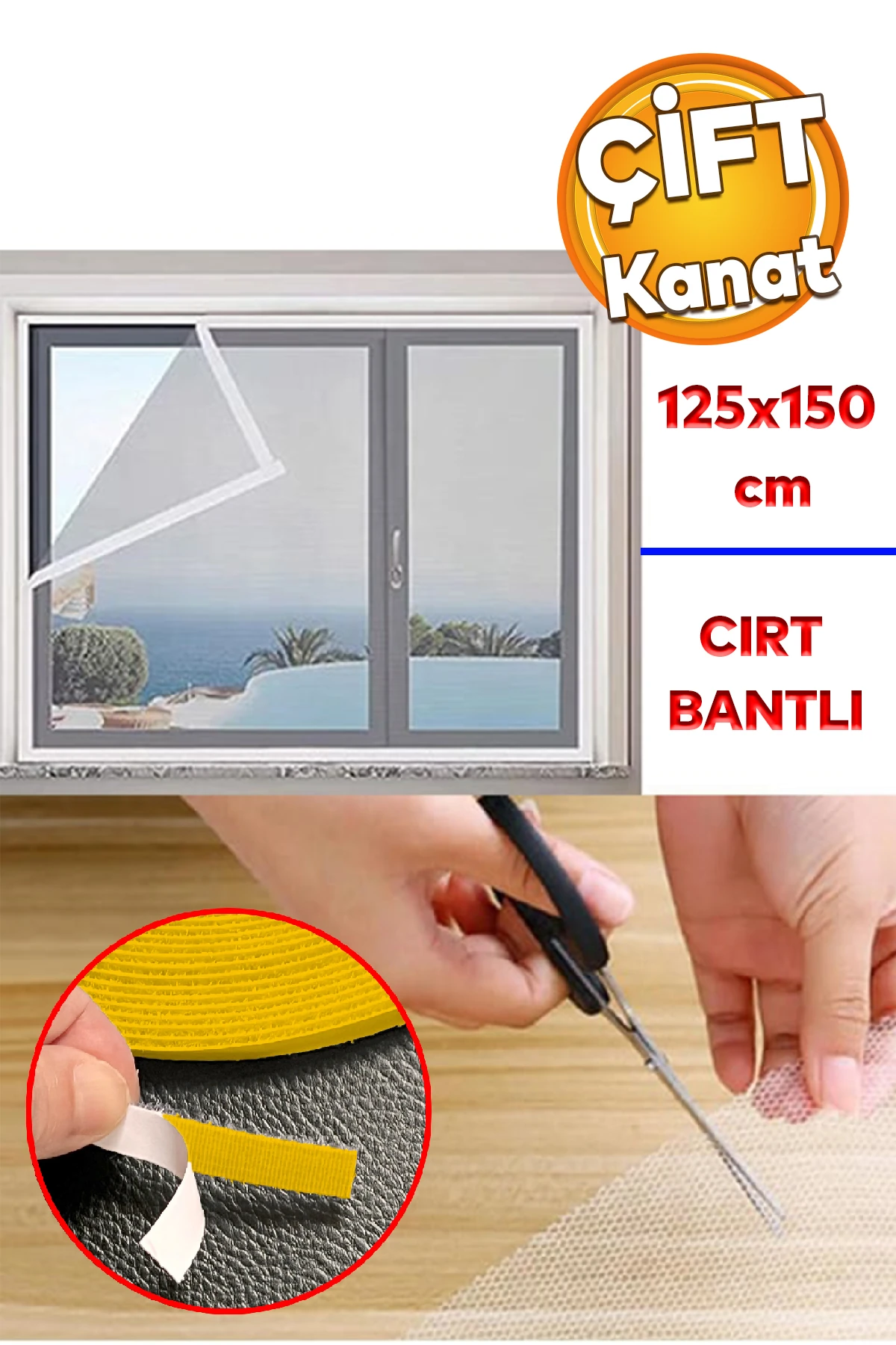 Beyaz Hazır Sineklik Tülü (150X125 CM) Çift Kat Sök Tak Pratik Yıkanabilir Pencere Kapı Sinekliği