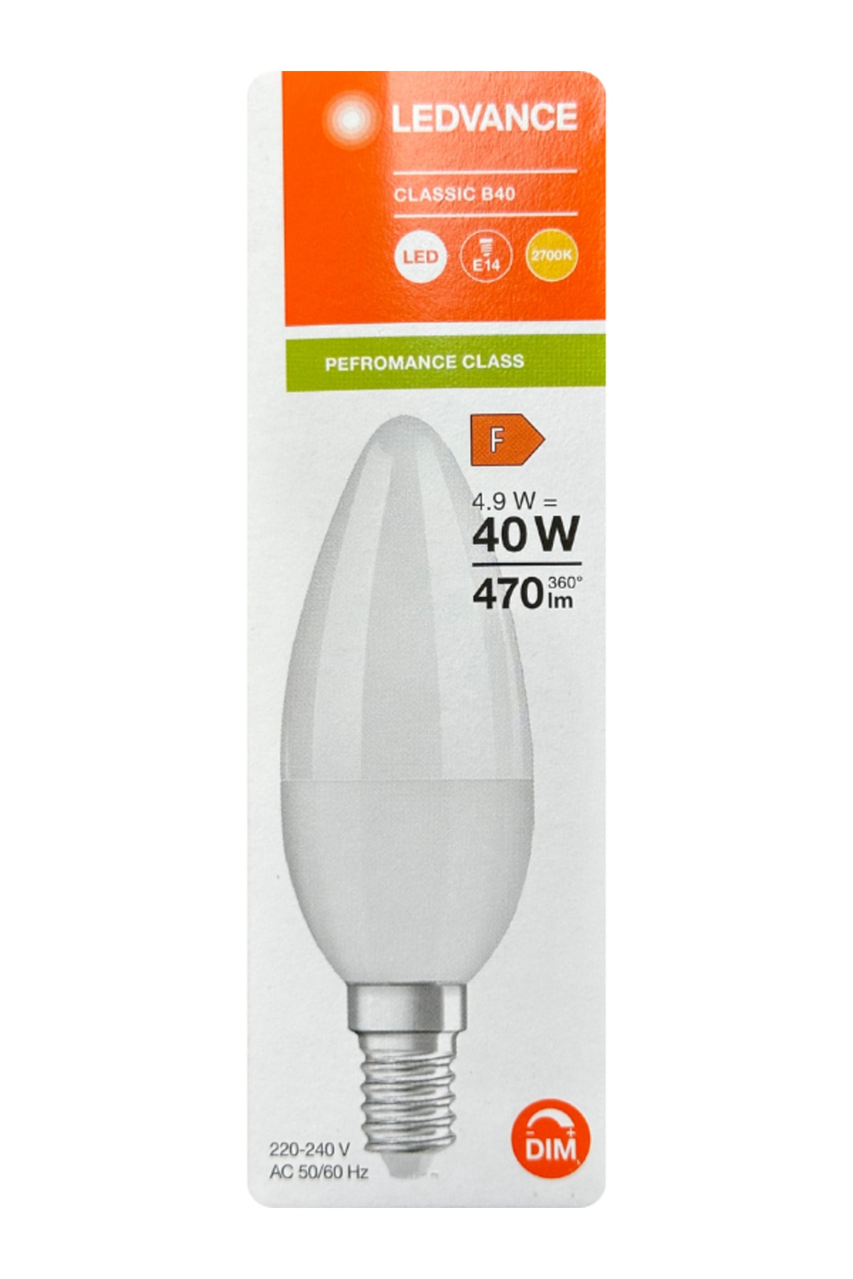 (4 Adet) Ledvance 4,9W (40W) 2700K (Sarı Işık) Dim Edilebilir E14 Duylu (İnce Duy) Led Mum Ampul