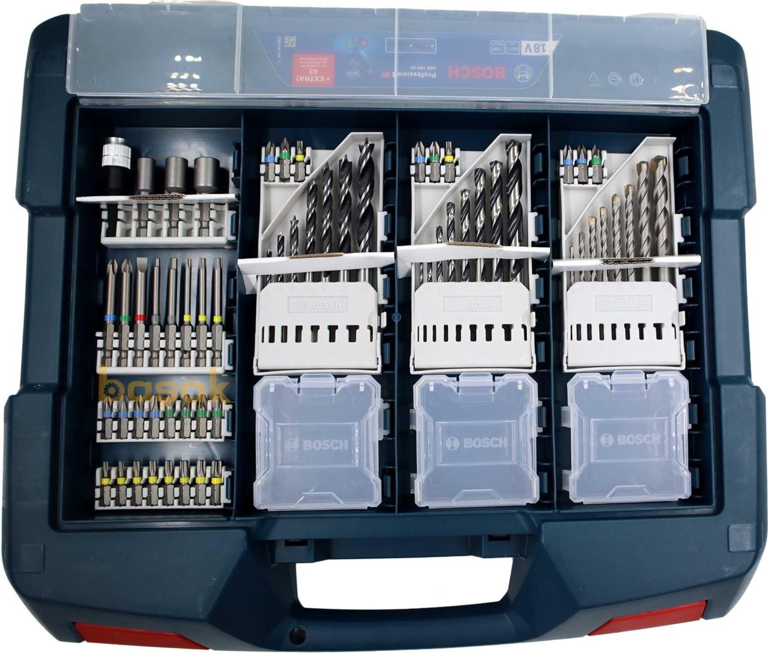 BOSCH Gsb 18V-45 Çift Akülü 2.0 Ah Darbeli Vidalama + 63 Parça Aksesuar Seti