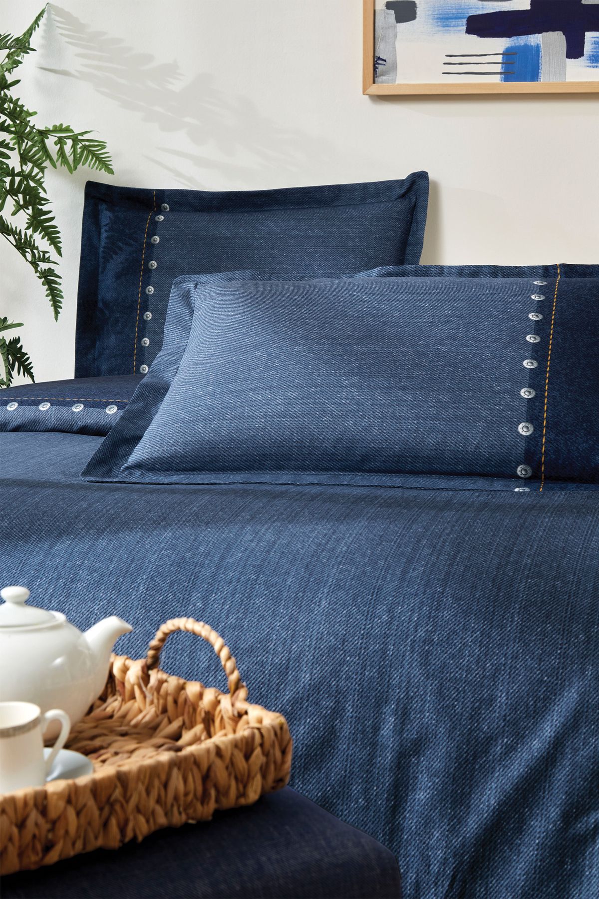 Oregon Çift Kişilik Lastikli Çarşaf Denim Nevresim Takımı