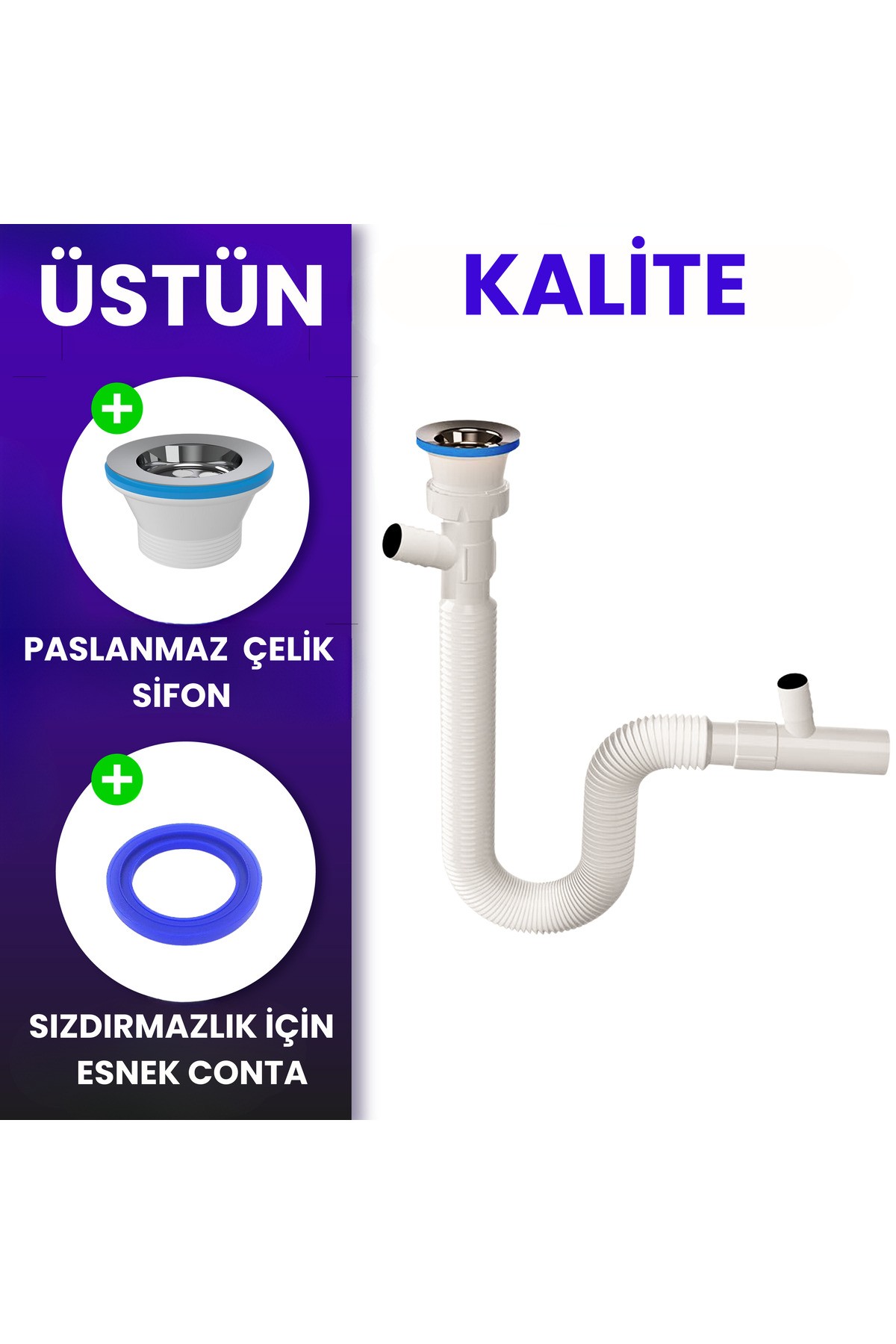 Çift Girişli Lavabo Sifonu – Bulaşık ve Çamaşır Makinesi Uyumlu | Sızdırmaz ve Dayanıklı Yapı
