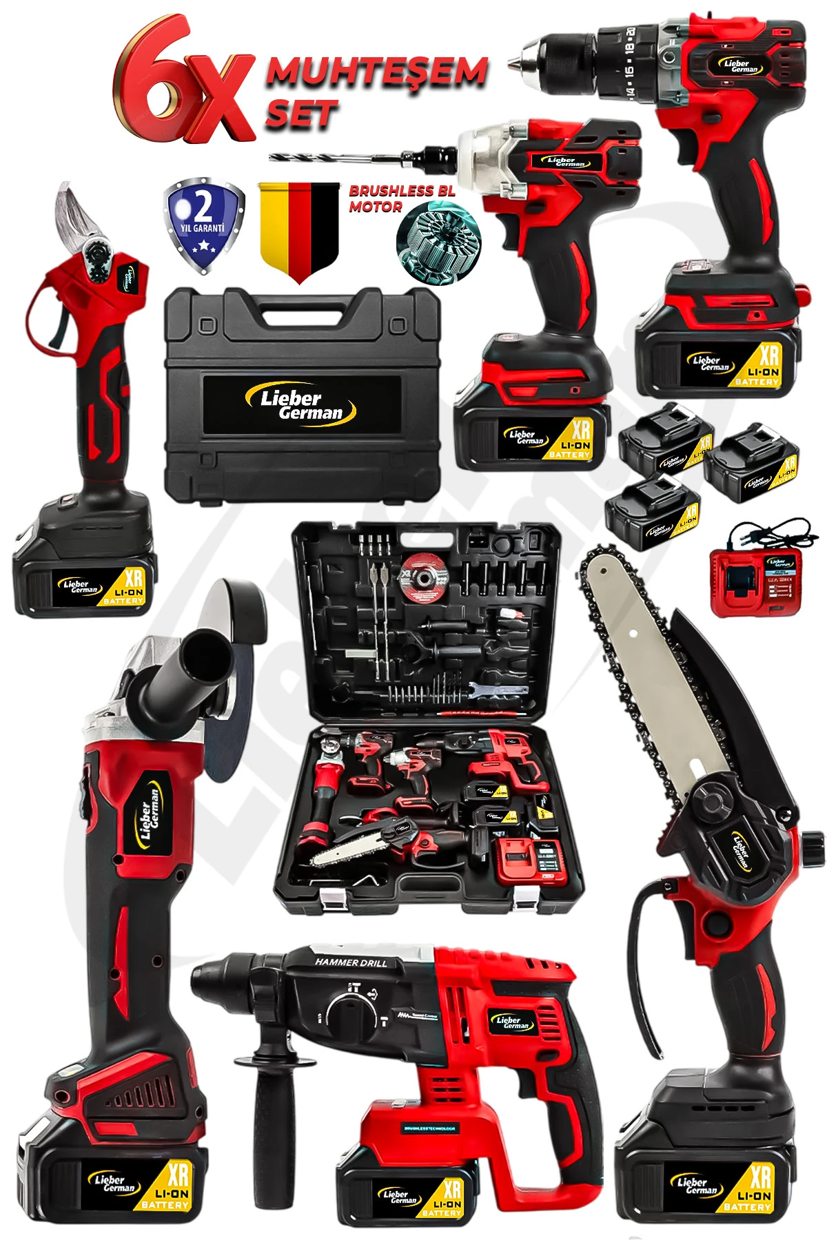 Muhteşem 6Lı Set Bl Motor Kırıcı Delici +Taşlama + Matkap + Somun Sıkma Dal Budama & Dal Makası