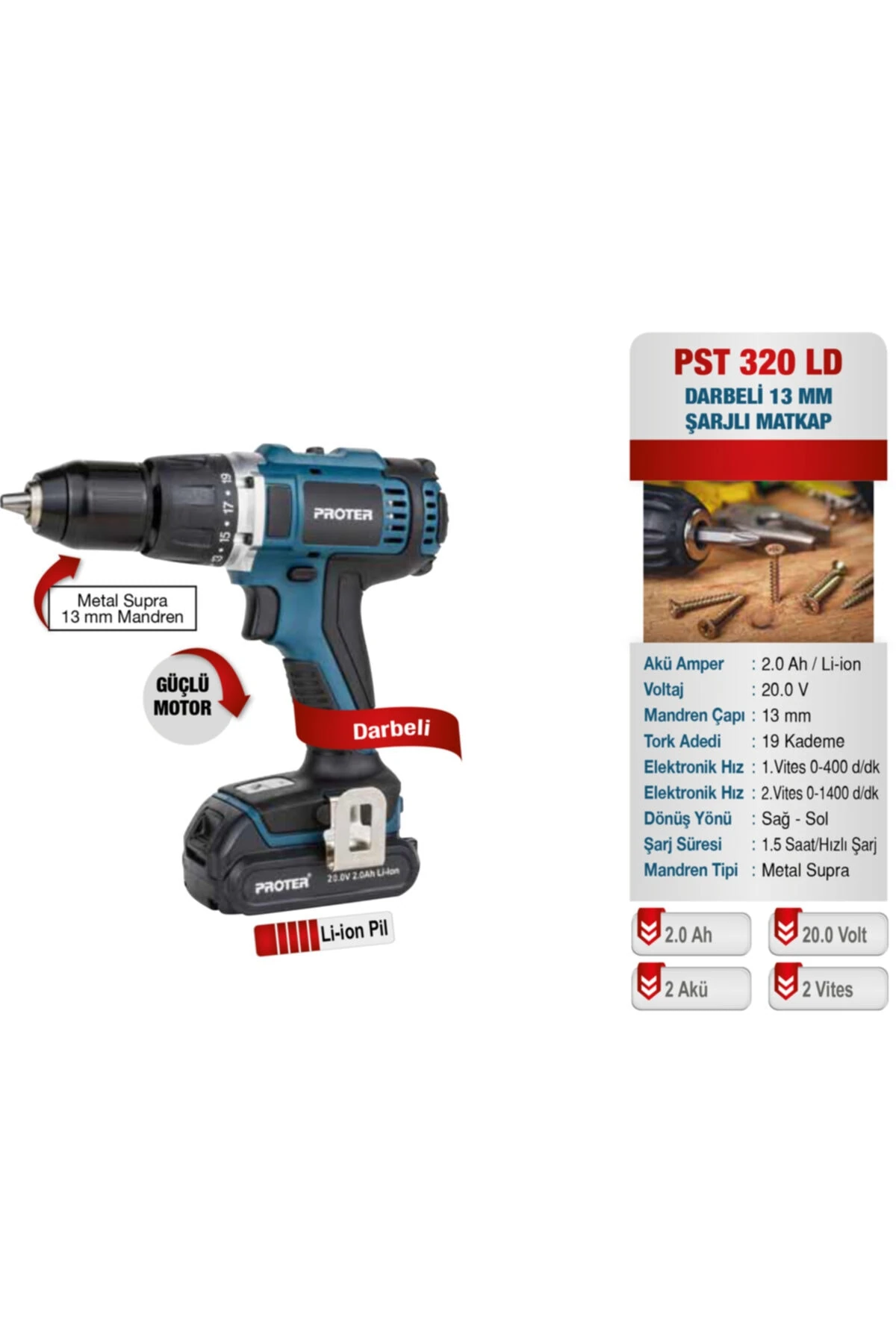 Pst 320 Ld Darbeli 13 Mm Şarjlı Matkap