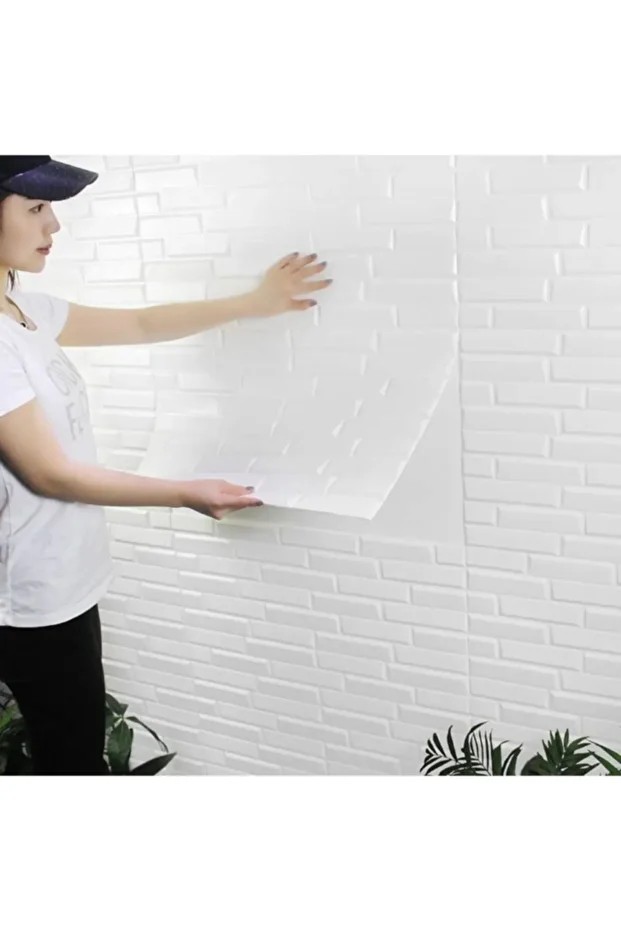 Nw55 Opak Küçük Taş Desen Kendinden Yapışkanlı Sünger Esnek Beyaz Duvar Paneli 70x77 Cm 6 Adet