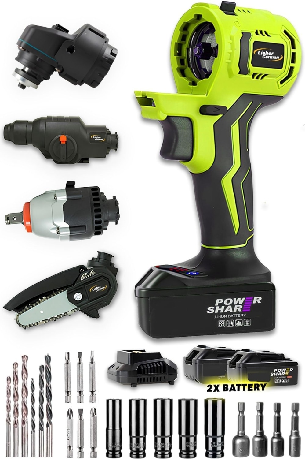 21 V 4ın1 Kömürsüz Motor Setli Tak Çıkar Kafalı Taşlama Kırıcı Somun Sıkma Dal Budama Makinesi