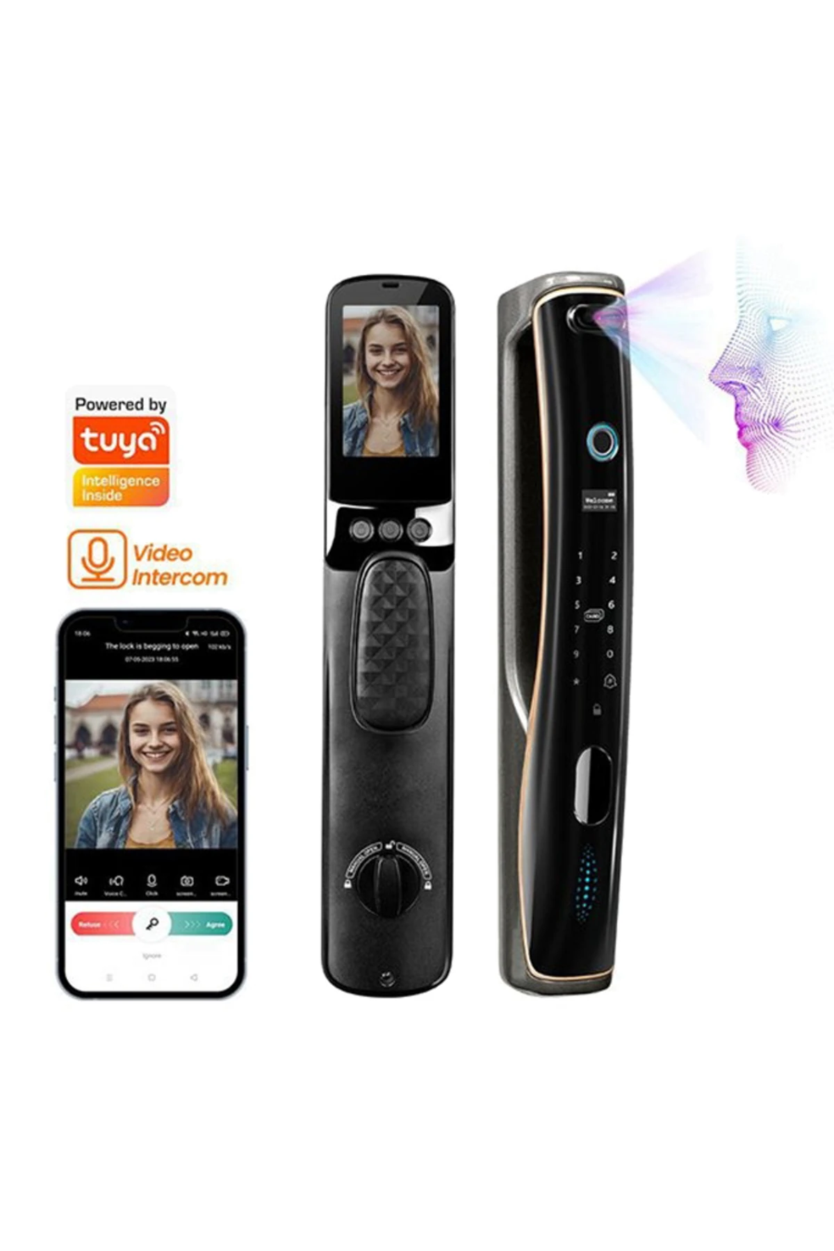 Data Akıllı Kilit Yüz Tanıma, Parmak İzi, Şifre, Anahtar, Uygulama, Kart, NFC