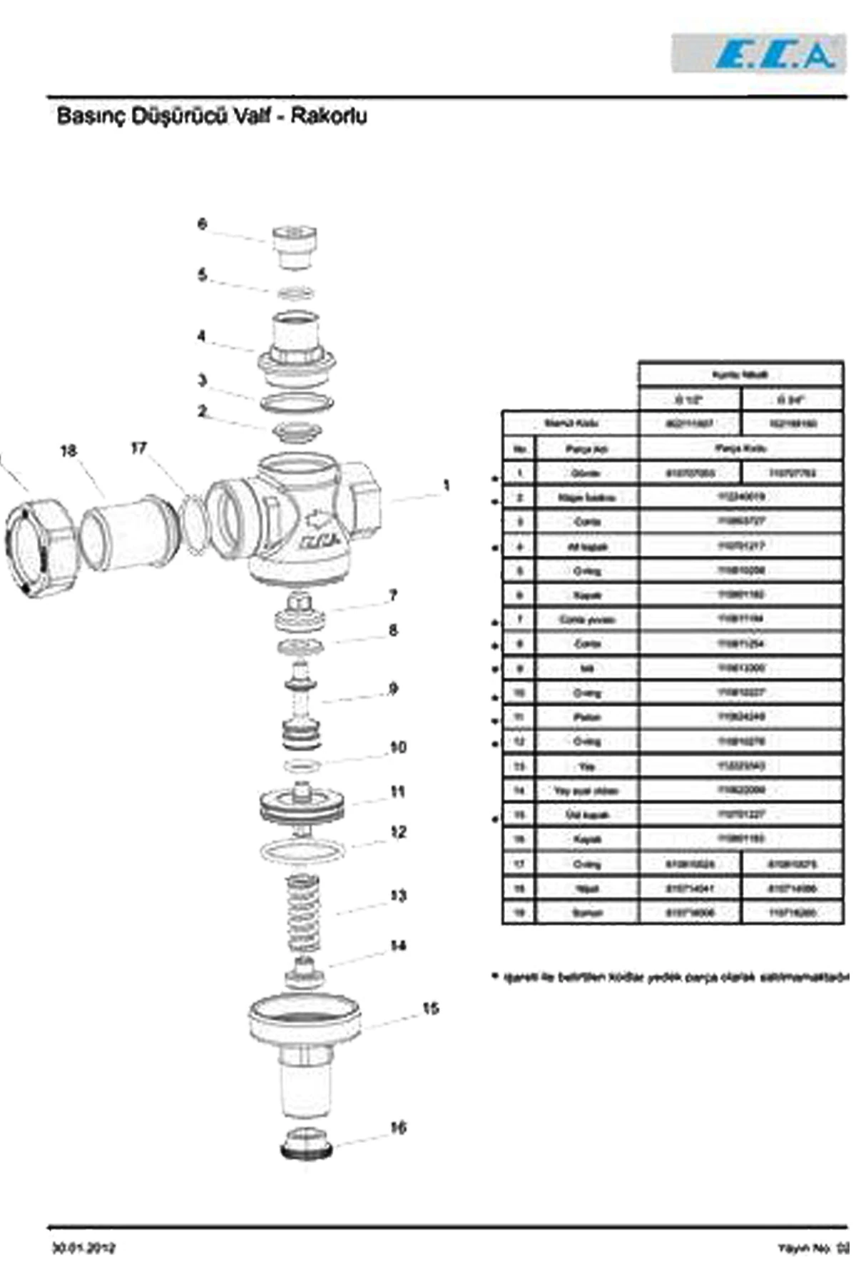 3/4 Rakorlu Su Basınç Düşürücü Regülatörü Valf E.C.A 102199160