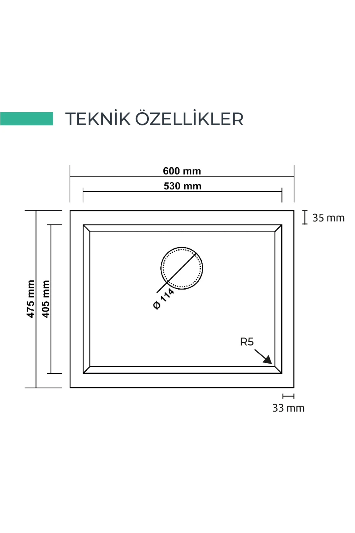 RealStone K012 Gordion 60 Granit Evye – Siyah, Tek Hazneli, Tezgah Altı / Üstü, 60x47,5 cm