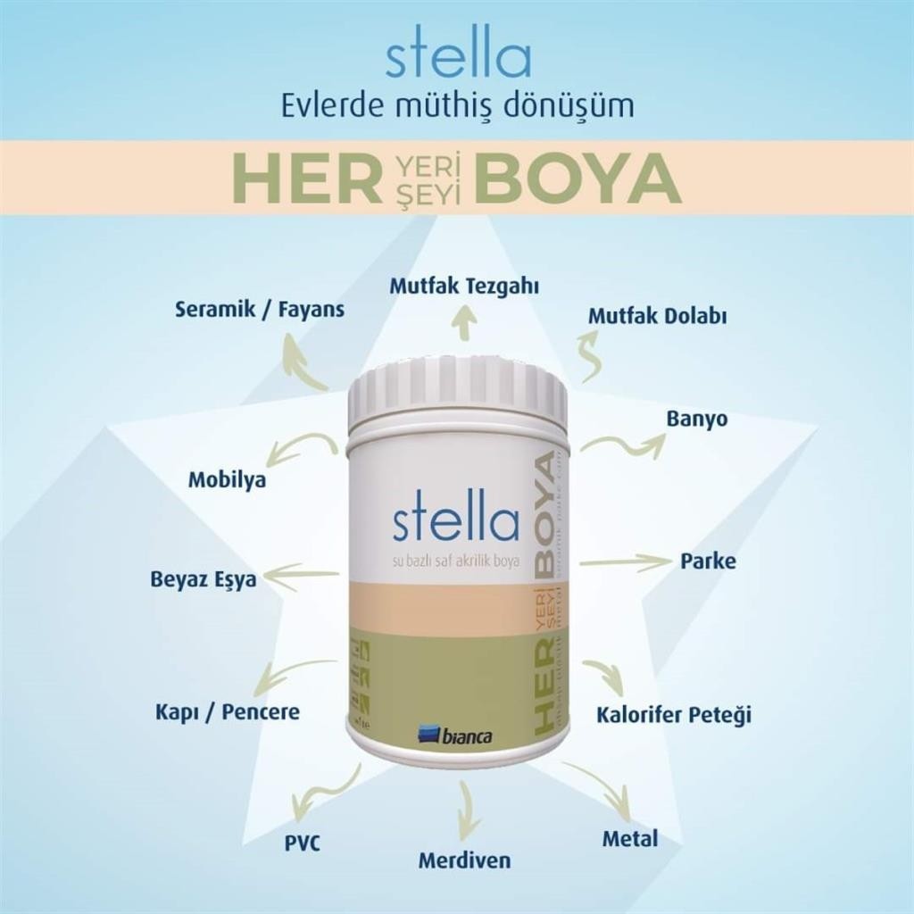 Bianca Stella Su Bazlı Saf Akrilik Boya 1 Lt Kırık Beyaz Ral 9003