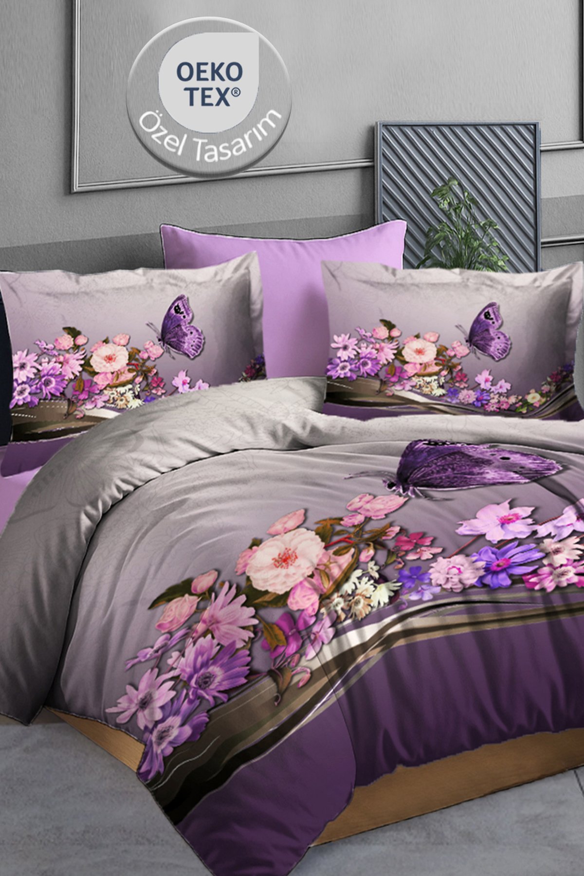 Kıng Sıze Anneler Günü Çift Kişilik Nevresim Takımı %100 Pamuk Saten Butterfly 220x240cm