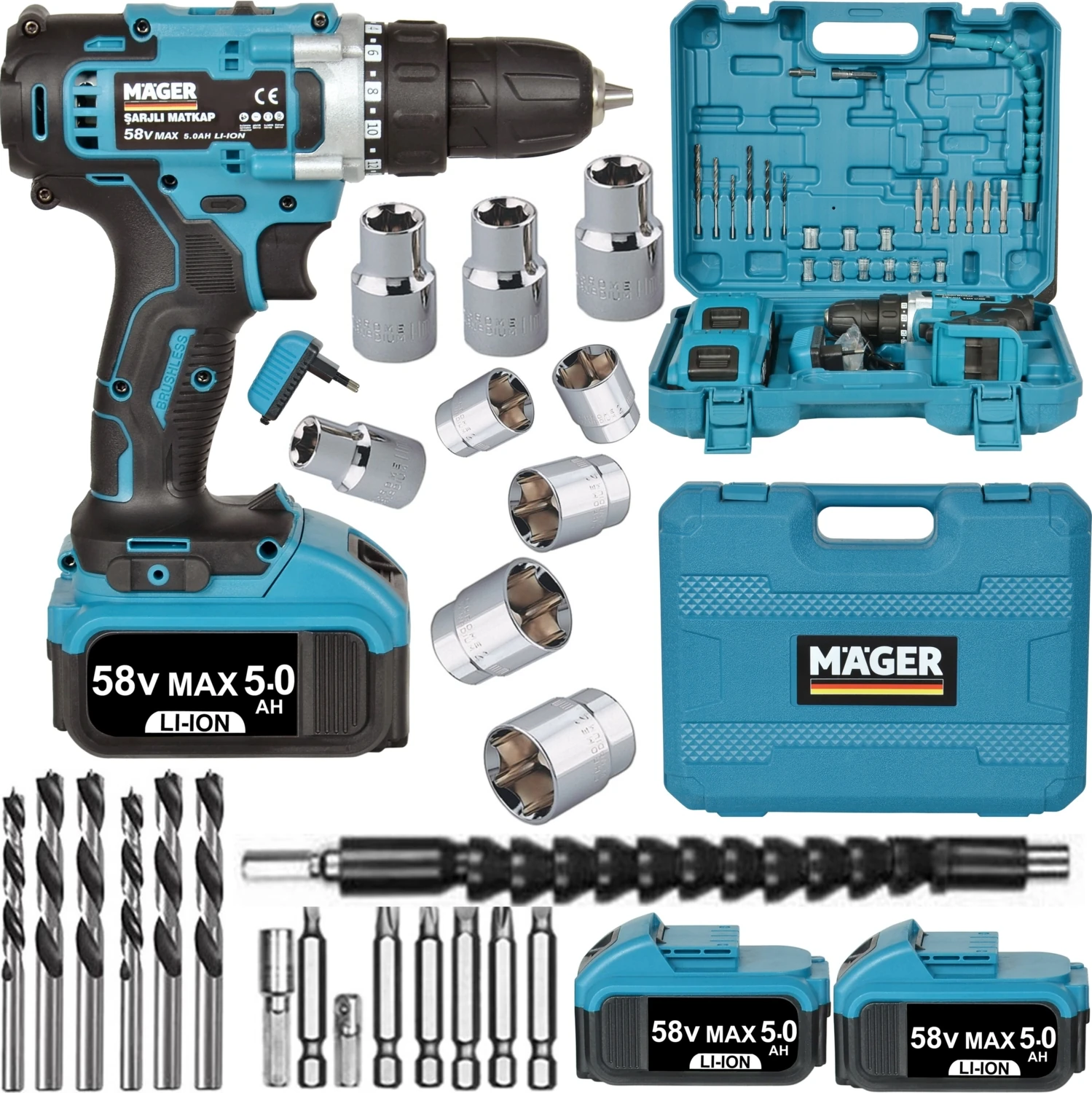 Brushless Matkap Metal Şanzıman Çift Akülü 24 Parça Set + Şarjlı Vidalama