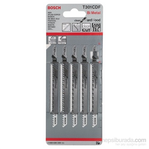 BOSCH - Temiz Kesim Serisi Sert Ahşap İçin T 301 Cdf Dekupaj Testeresi Bıçağı - 5'Li Paket