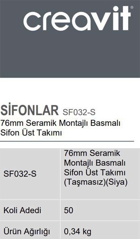 SF032-S 76 mm Seramik Montajlı Basmalı Sifon Üst Takımı Taşmasız - Siyah