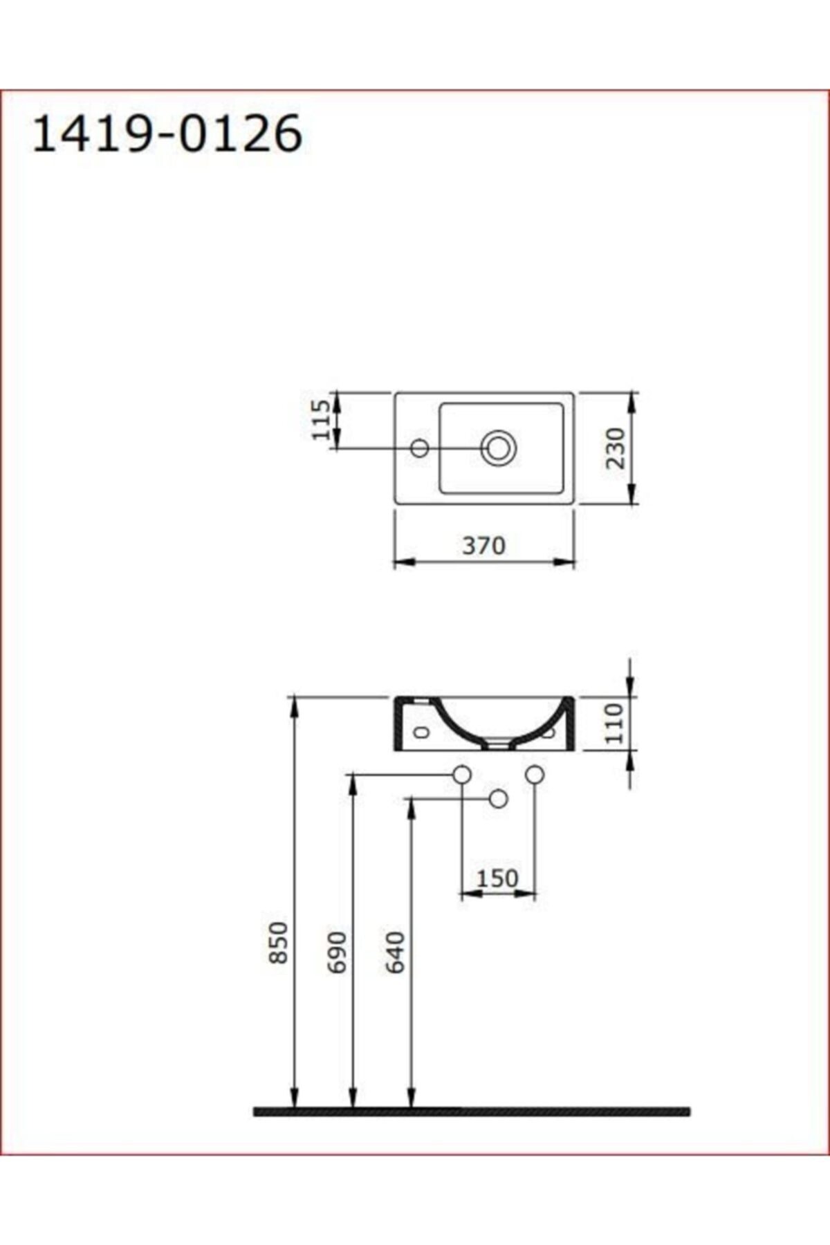 Milano Dar Sol Lavabo 37 Cm Parlak Beyaz Boc1418-001-0126
