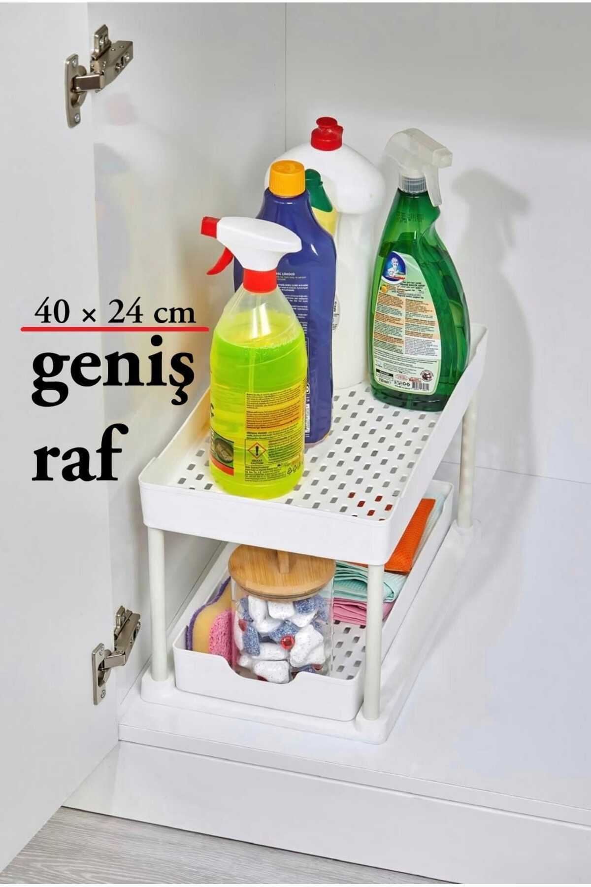 Beyaz 2 Katlı Sürgülü Dolapiçi Mutfak Banyo Dolap Tezgah Altı Evye Altı