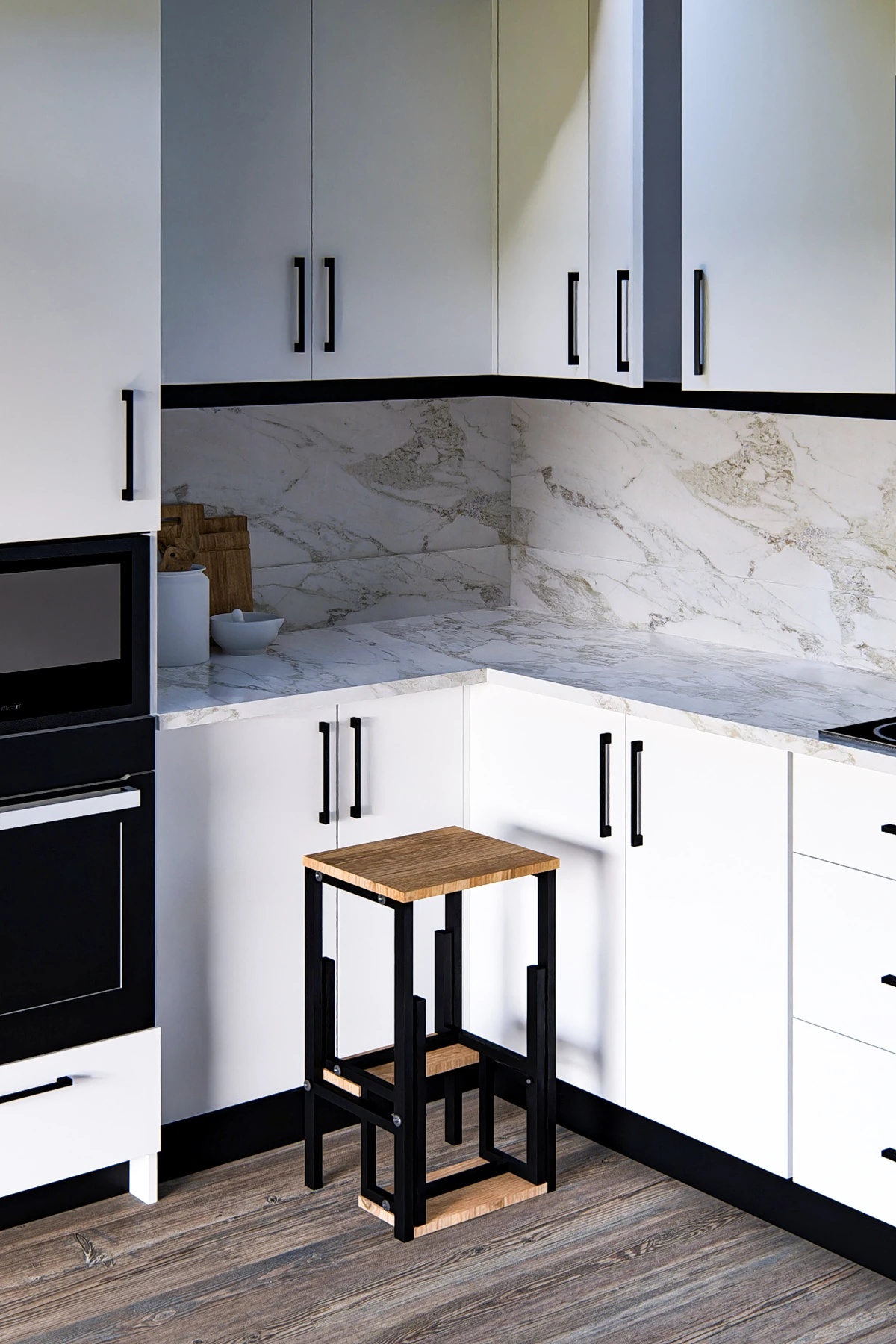 PRATA Katlanabillir Metal Ahşap Basamaklı Tabure Merdiven Sehpa Çiçeklik Çok Amaçlı Tabure