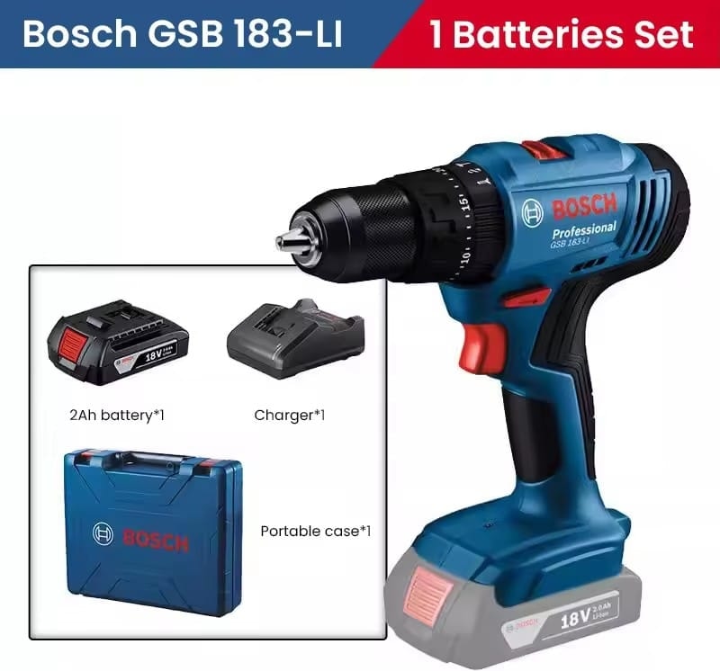 BOSCH Gsb 183 Li 2 Ah Tek Bataryalı Darbeli Akülü Vidalama ve  54 Parça Uç Seti
