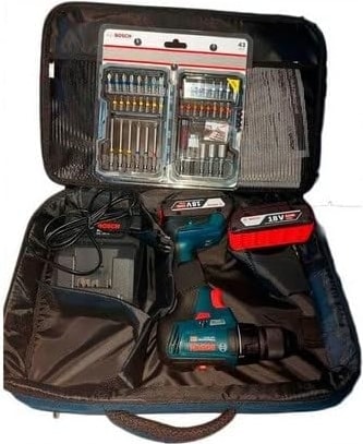 BOSCH GSR 18V-50 Delme/vidalama Makinesi + 2x 2,0 Ah Çift Akü + 43 Parça Set + Alet Çantası