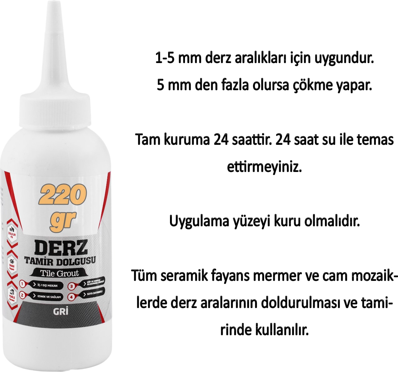 Gri Renk (220 Gr) Hazır Derz Dolgu Fayans Seramik Mermer Yer Duvar Için Tamir Derz Yenileme Dolgusu