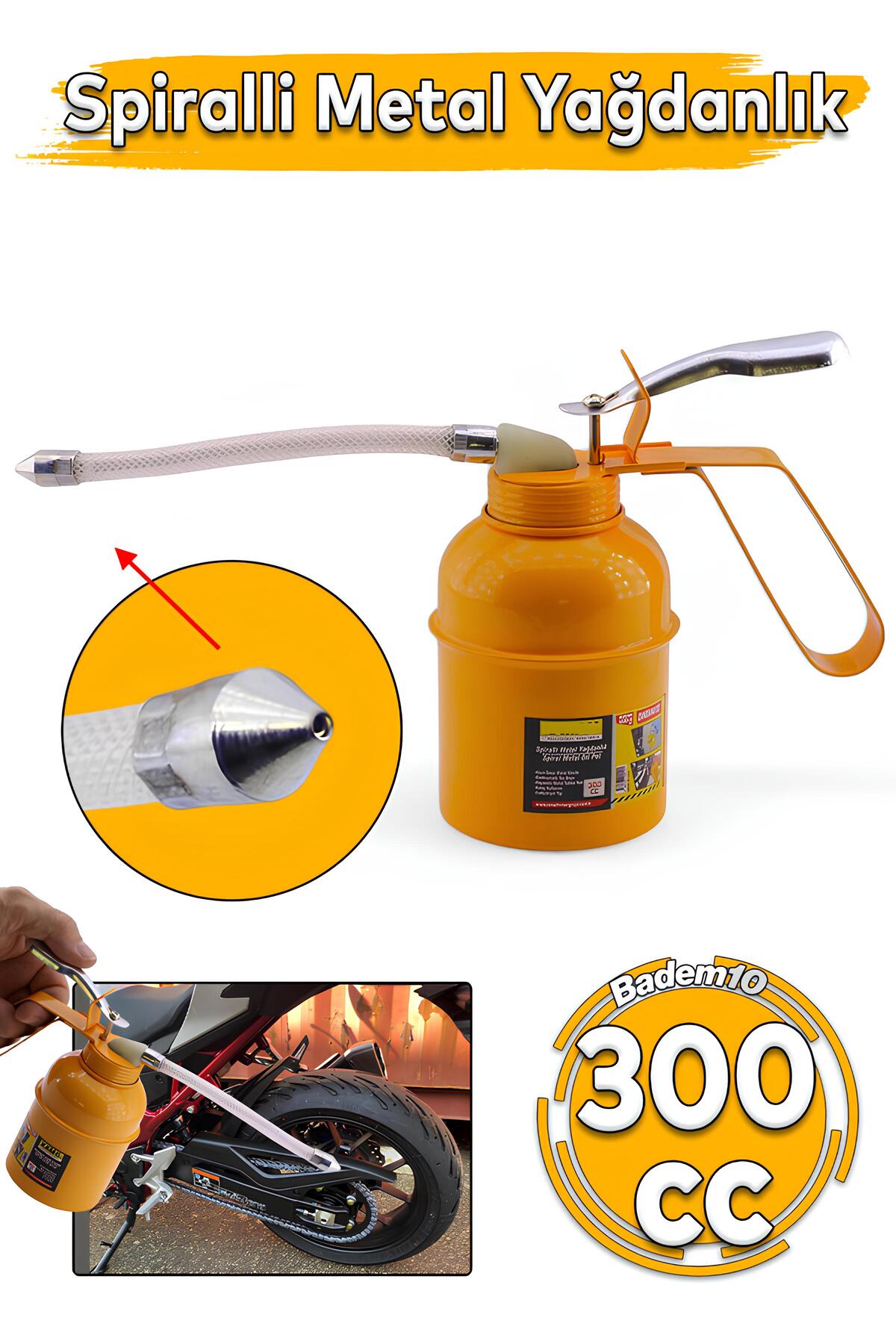 Madeni Yağdanlık 300 ml Spiralli Metal Gövdeli Uçlu Yağ Pompası Araba Makine Atölye Yağdanlığı