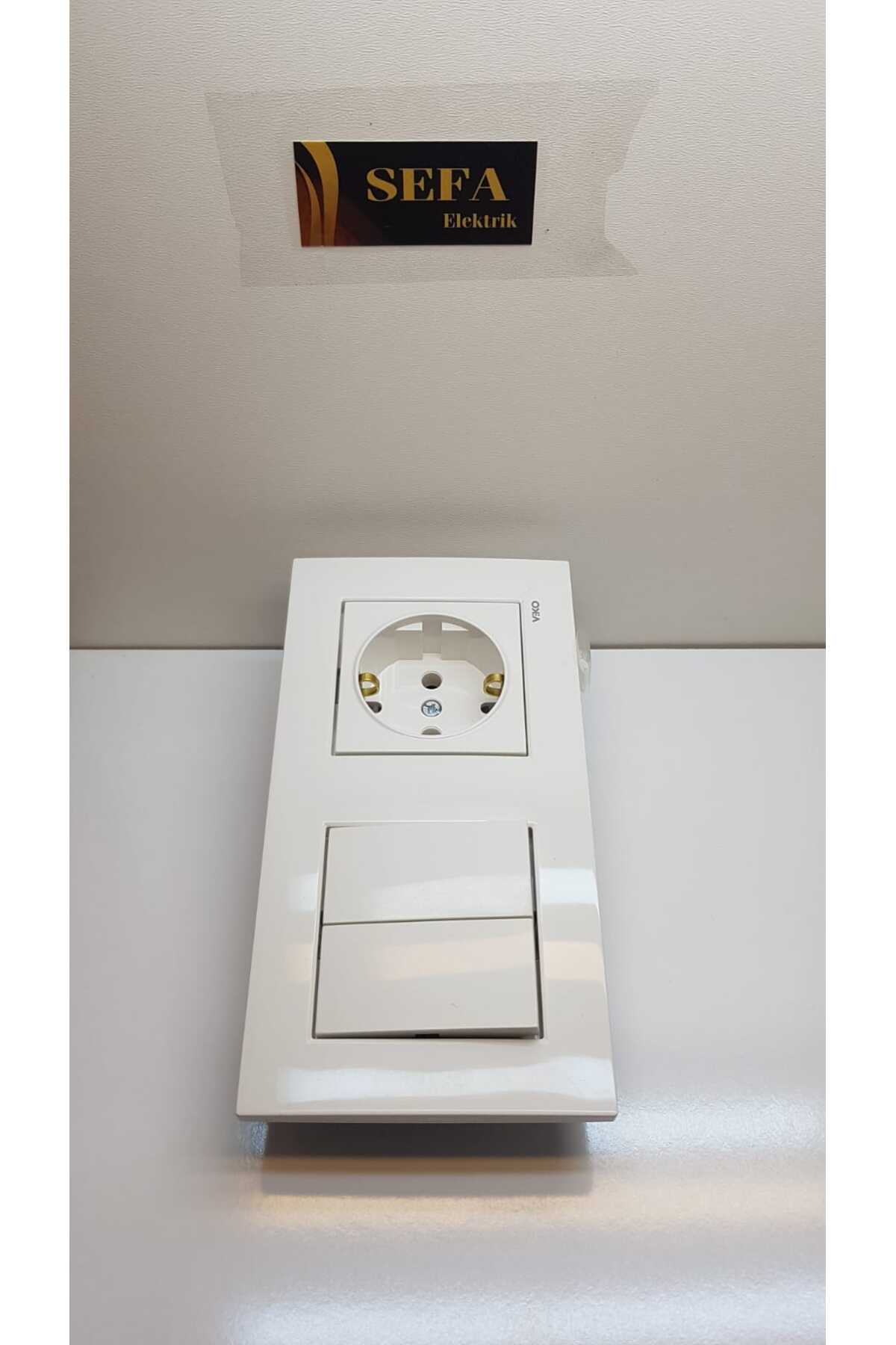 KOMÜTATÖR TOPRAKLI PRİZ ÇERÇEVELİ İKİLİ TAKIM BEYAZ  KARRE