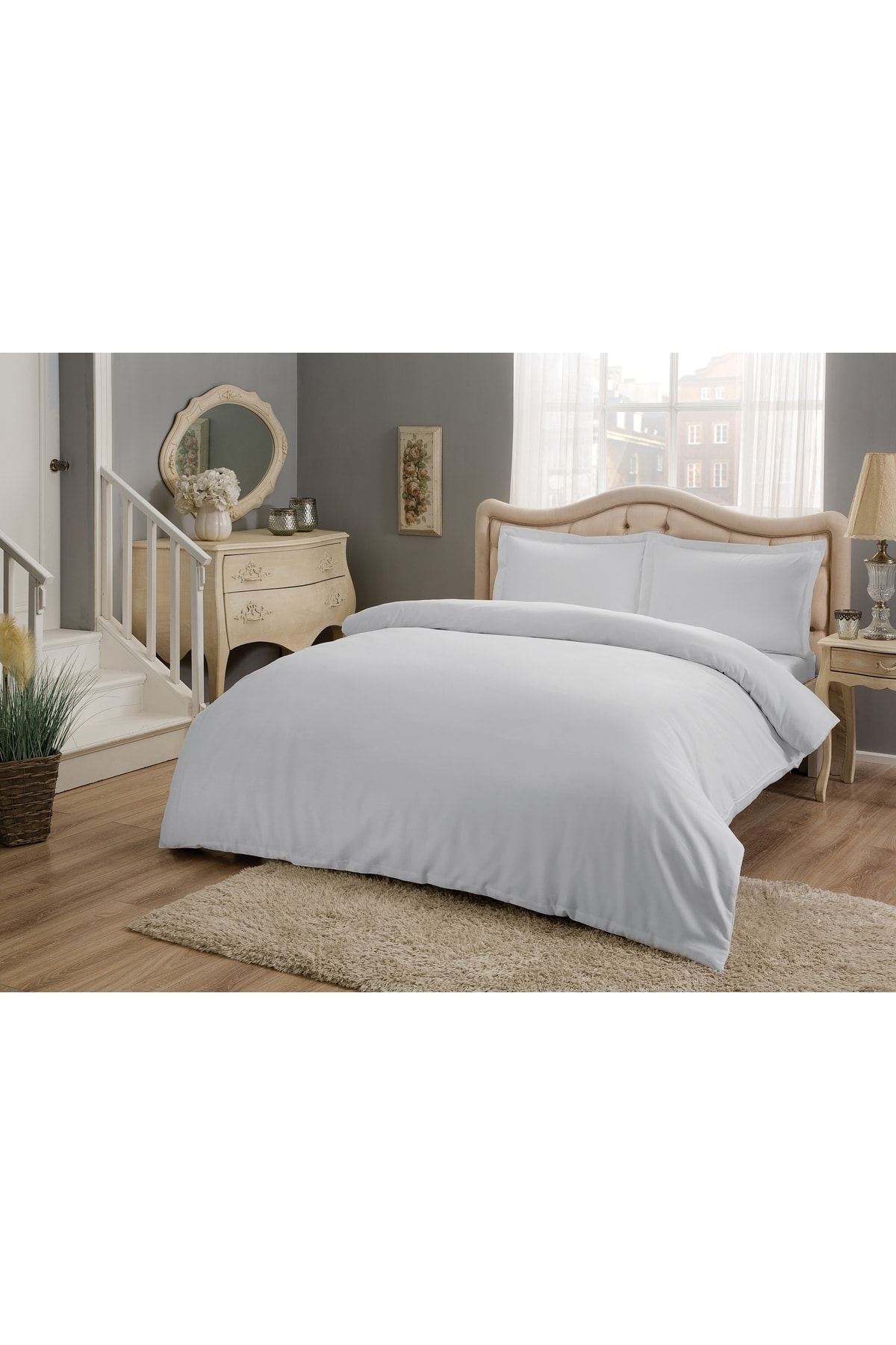 Saten Basic King Size Nevresim Takımı Gri