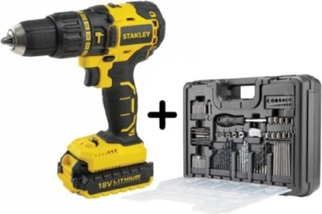 STANLEY SCD718 Çift Akülü Vidalama + 100 Ad Aksesuar + Sırt Çantası + Gözlük + Yapıştırıcı Seti