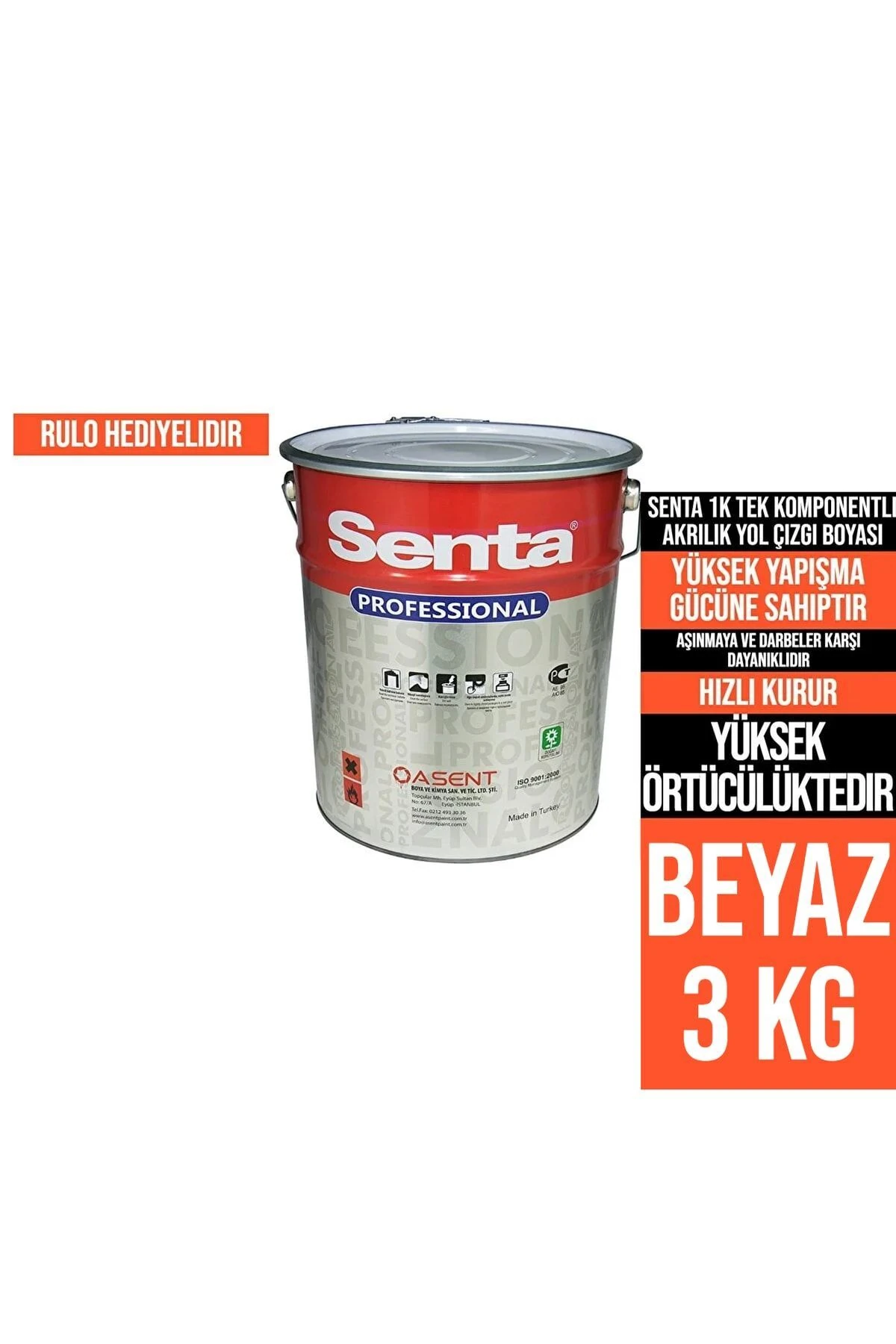 1K AKRİLİK TEK KOMPONENTLİ YOL ÇİZGİ BOYASI 3 KG BEYAZ