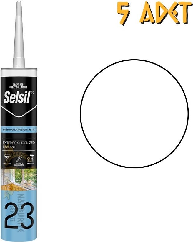 Yağmura Dayanıklı Silikonize Mastik Beyaz 485 Gr. - 5 Adet